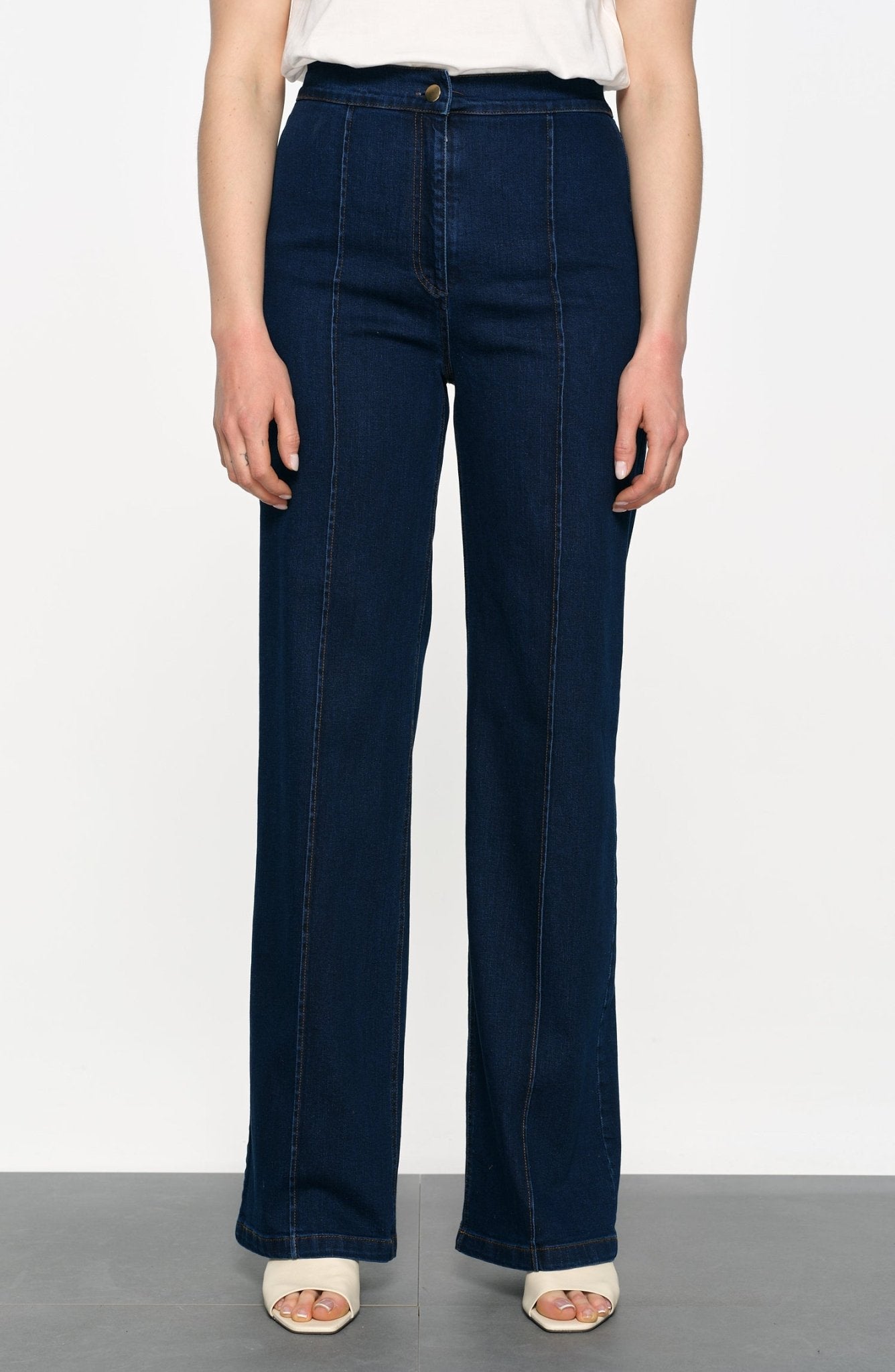 Ütü İzli Palazzo Lacivert Denim Pantolon - Fatma Atasoy
