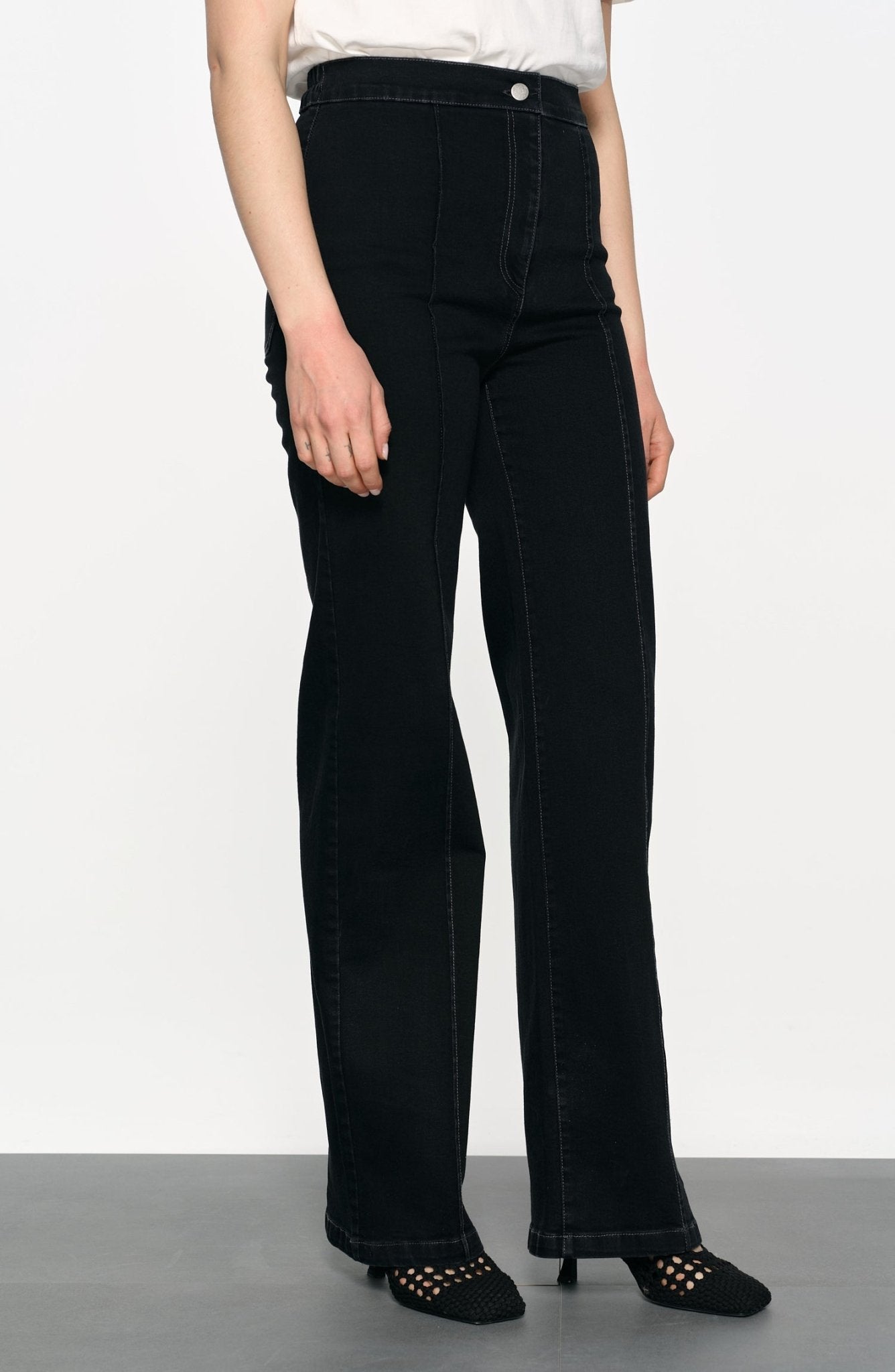 Ütü İzli Palazzo Siyah Denim Pantolon - Fatma Atasoy