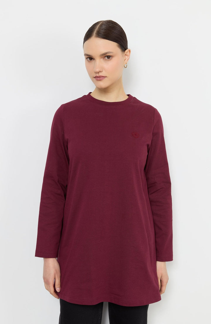 Uzun Kollu Basic Bordo Tişört - Fatma Atasoy