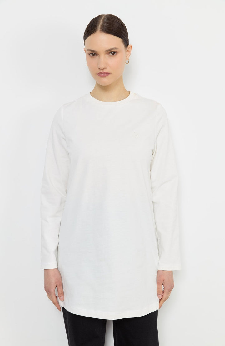 Uzun Kollu Basic Ekru Tişört - Fatma Atasoy