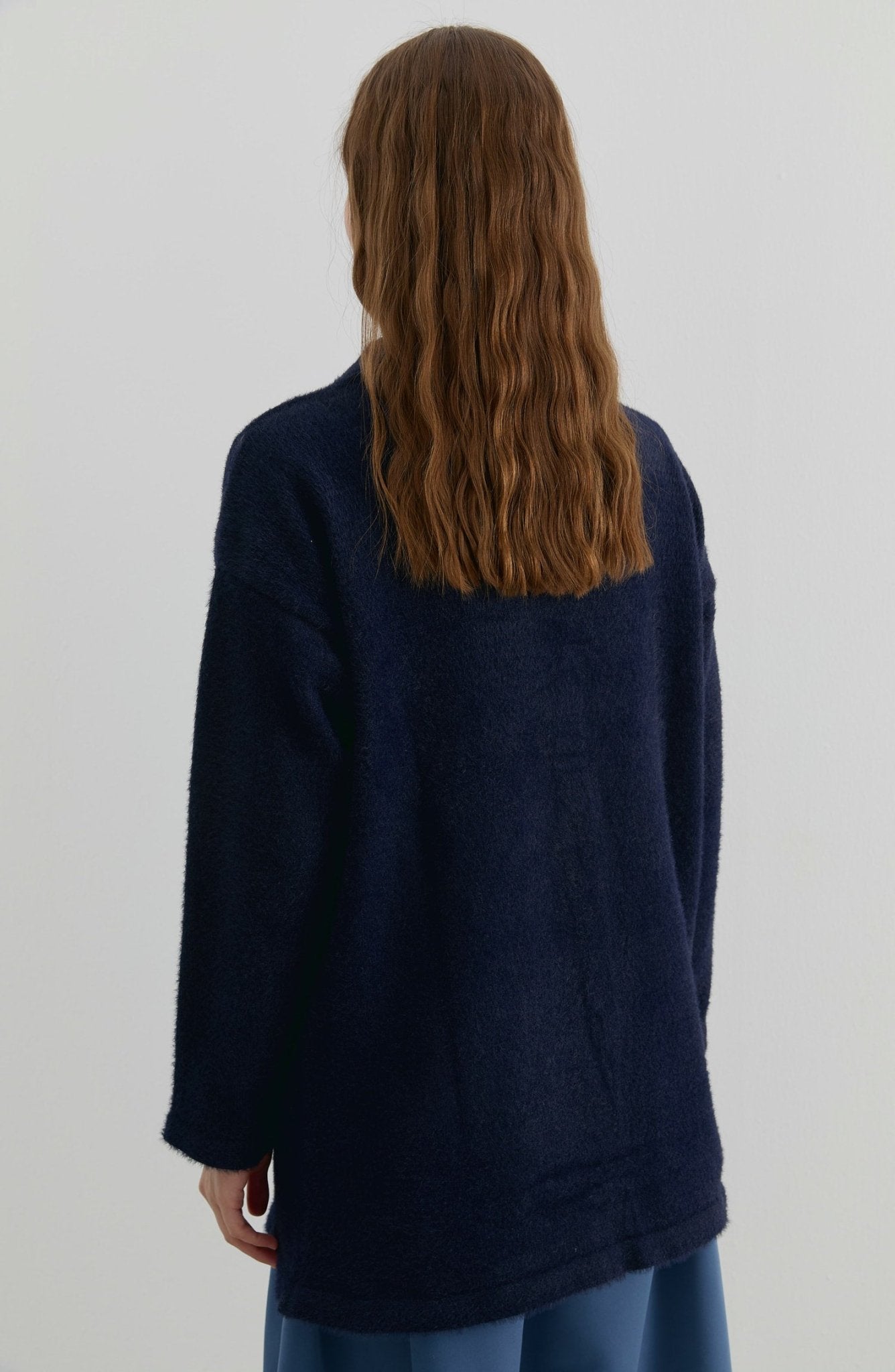 V Yaka Koyu Lacivert Yumoş Triko Hırka - Fatma Atasoy