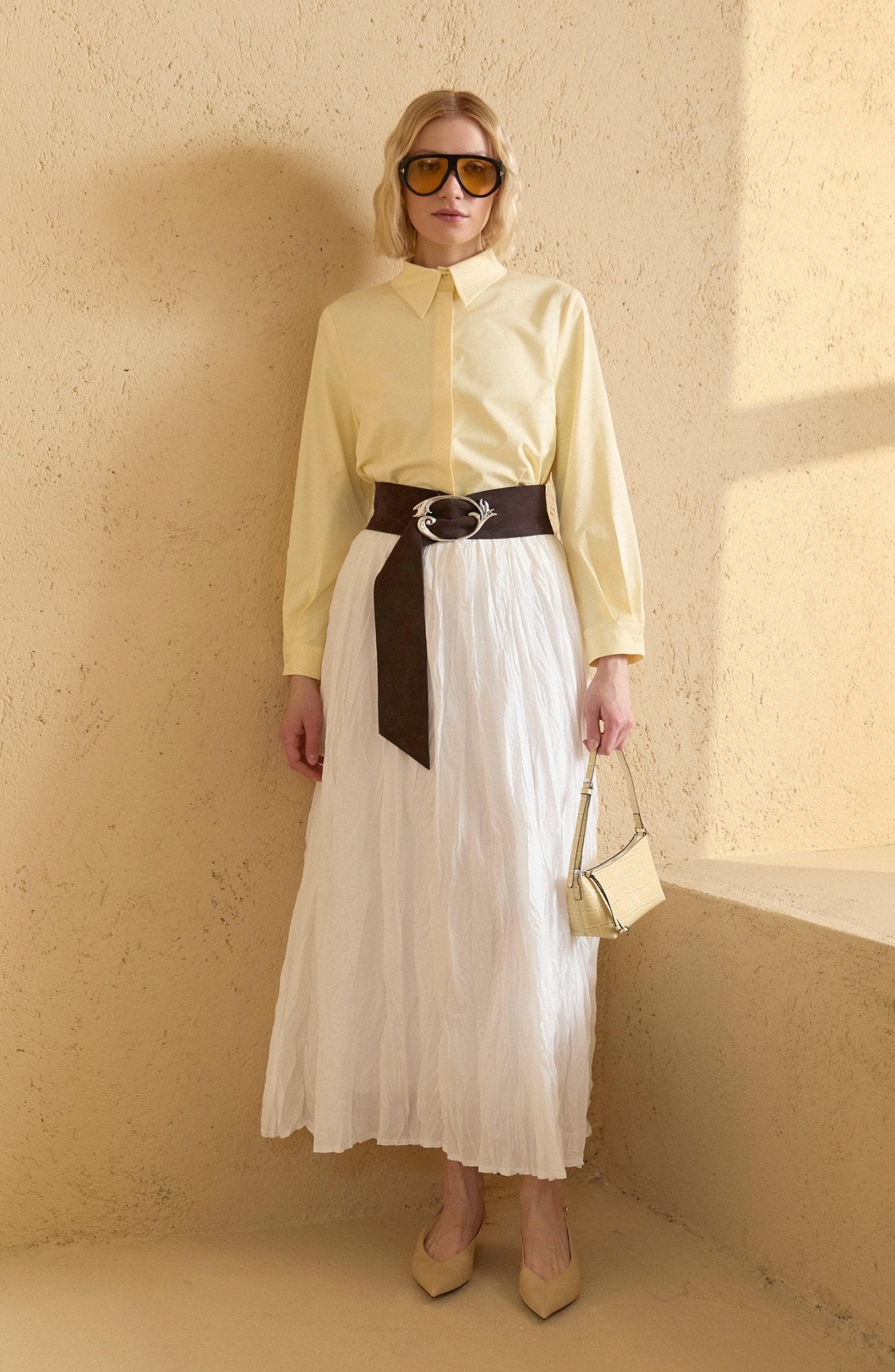 Vual Ekru Crash Etek - Fatma Atasoy