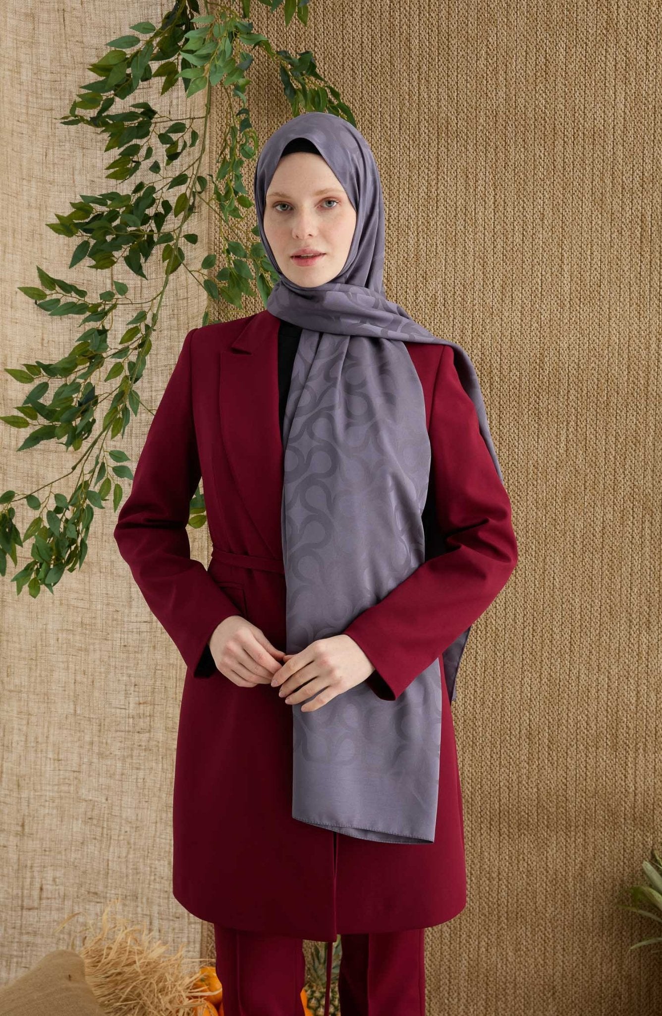 Wave Antrasit Jakarlı Şal - Fatma Atasoy