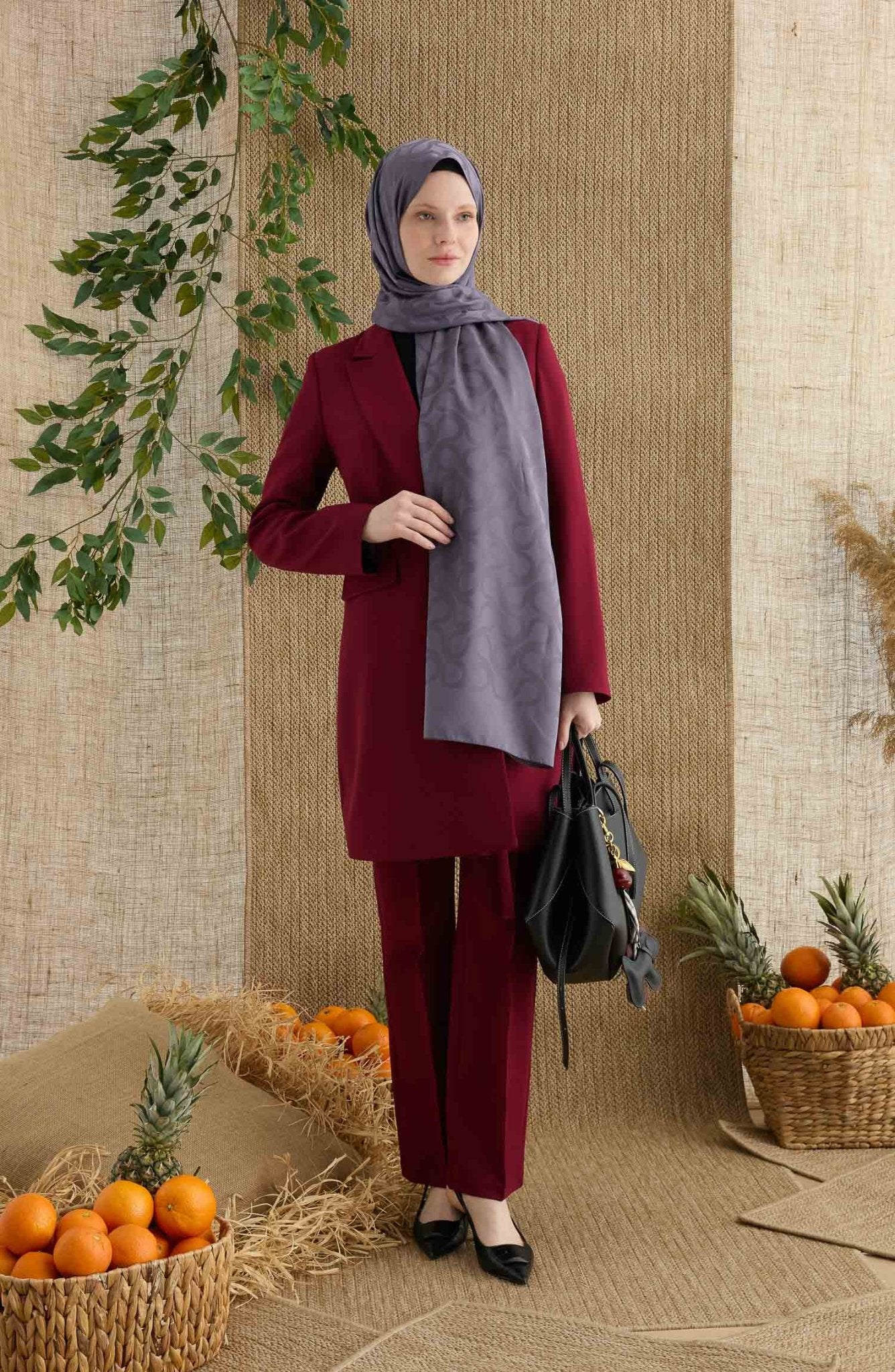 Wave Antrasit Jakarlı Şal - Fatma Atasoy