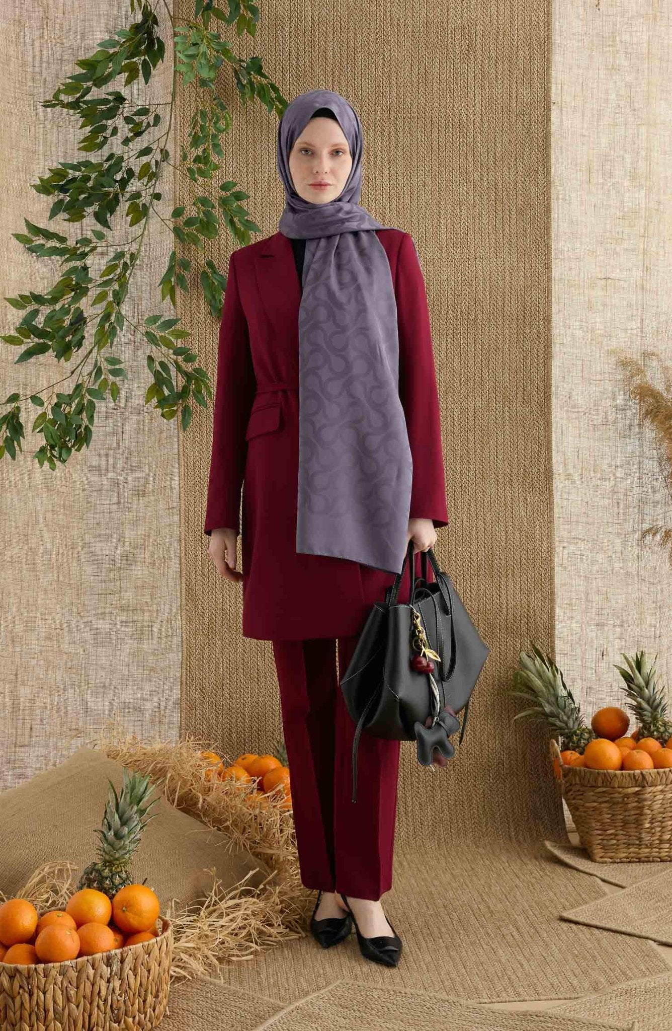 Wave Antrasit Jakarlı Şal - Fatma Atasoy