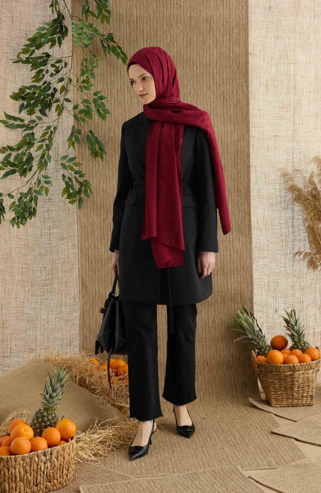 Wave Bordo Jakarlı Şal - Fatma Atasoy