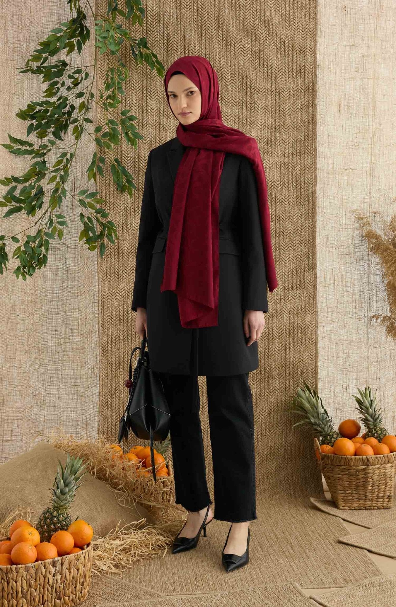 Wave Bordo Jakarlı Şal - Fatma Atasoy