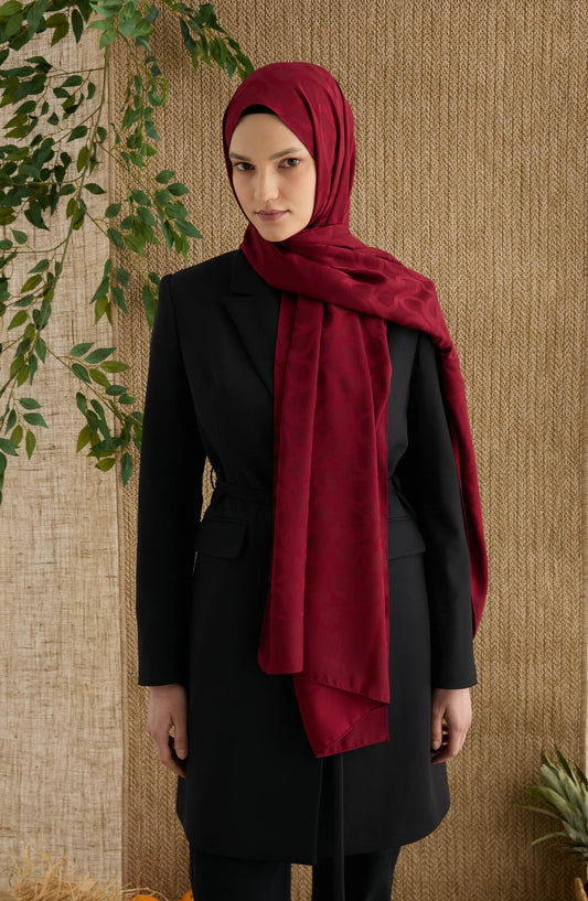 Wave Bordo Jakarlı Şal - Fatma Atasoy