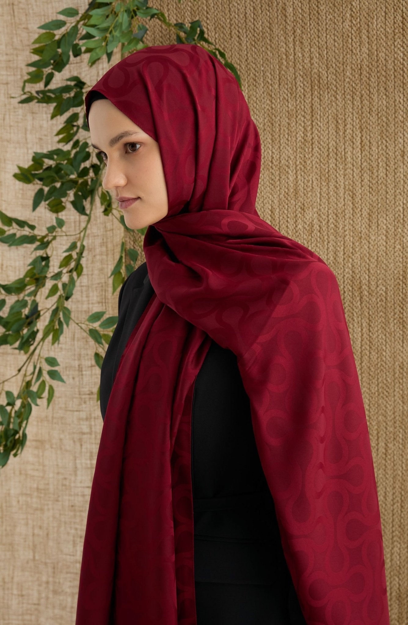 Wave Bordo Jakarlı Şal - Fatma Atasoy