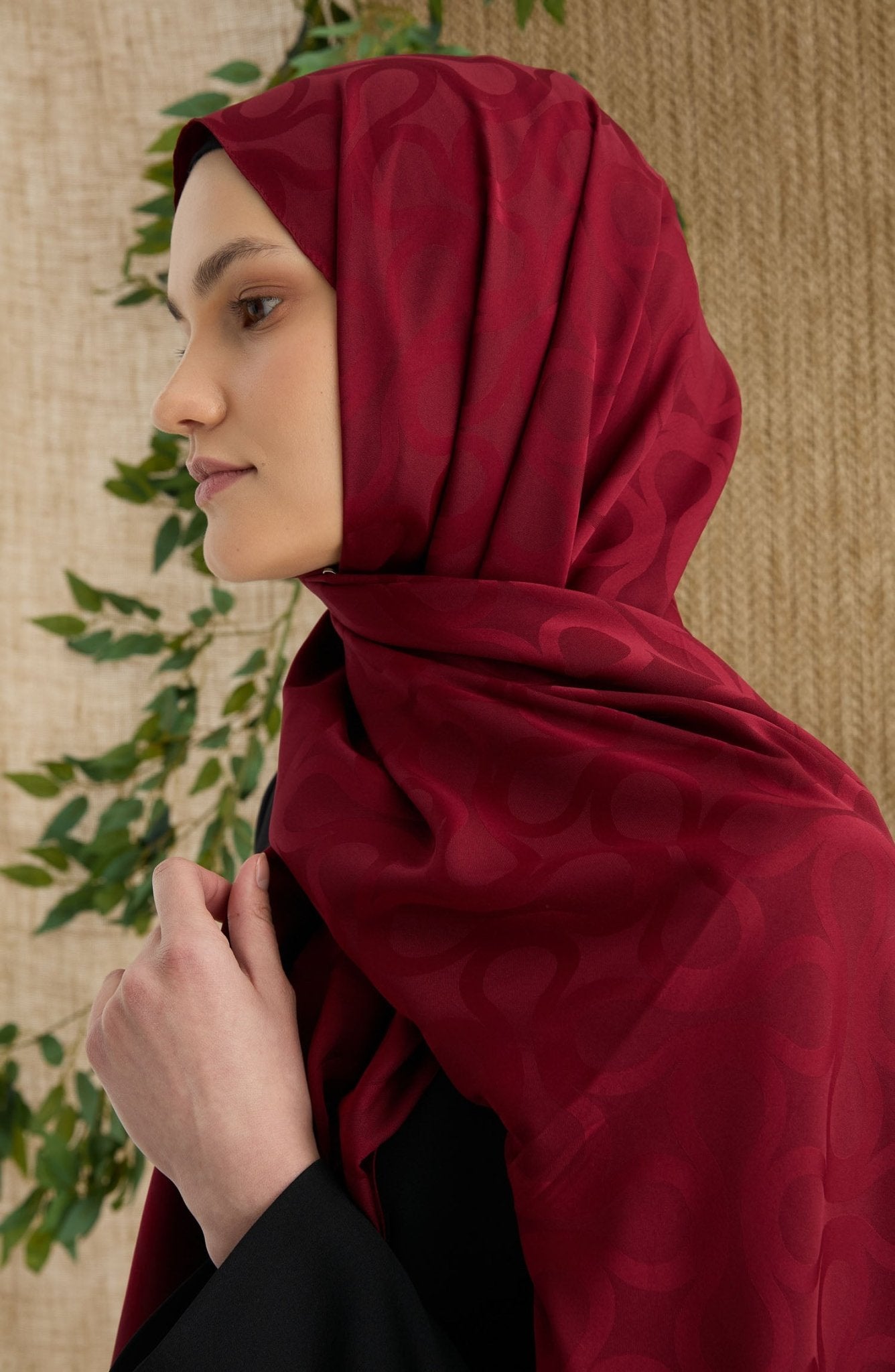 Wave Bordo Jakarlı Şal - Fatma Atasoy