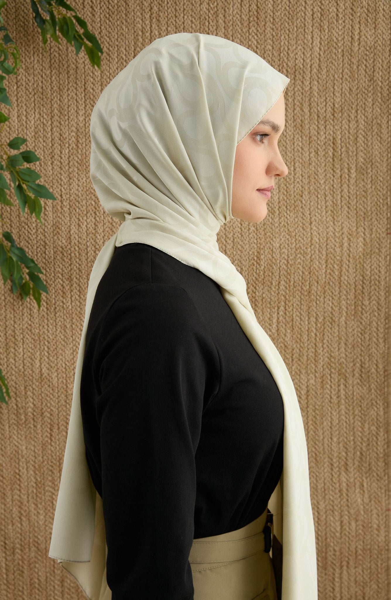 Wave Ekru Jakarlı Şal - Fatma Atasoy