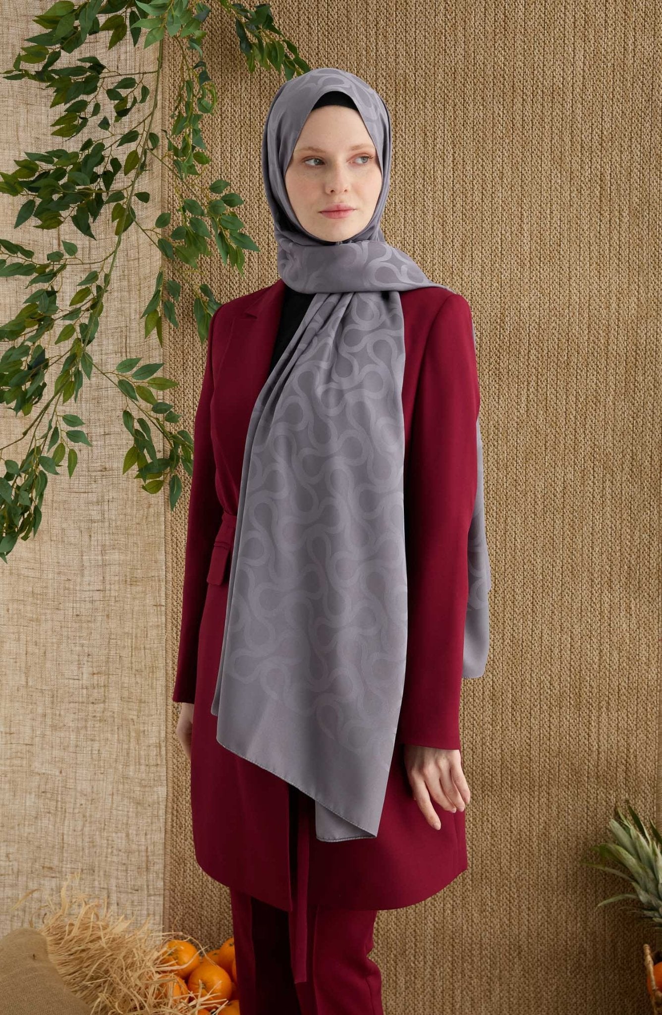 Wave Gri Jakarlı Şal - Fatma Atasoy
