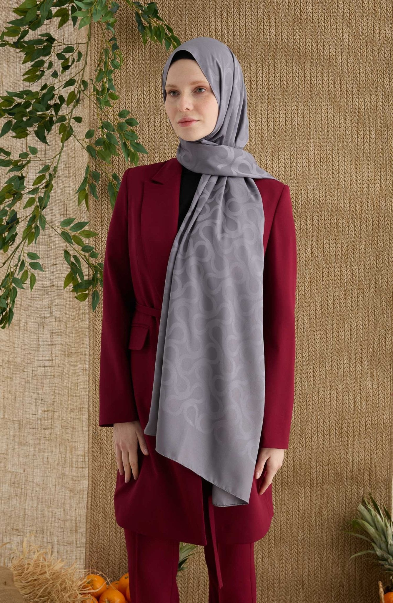 Wave Gri Jakarlı Şal - Fatma Atasoy