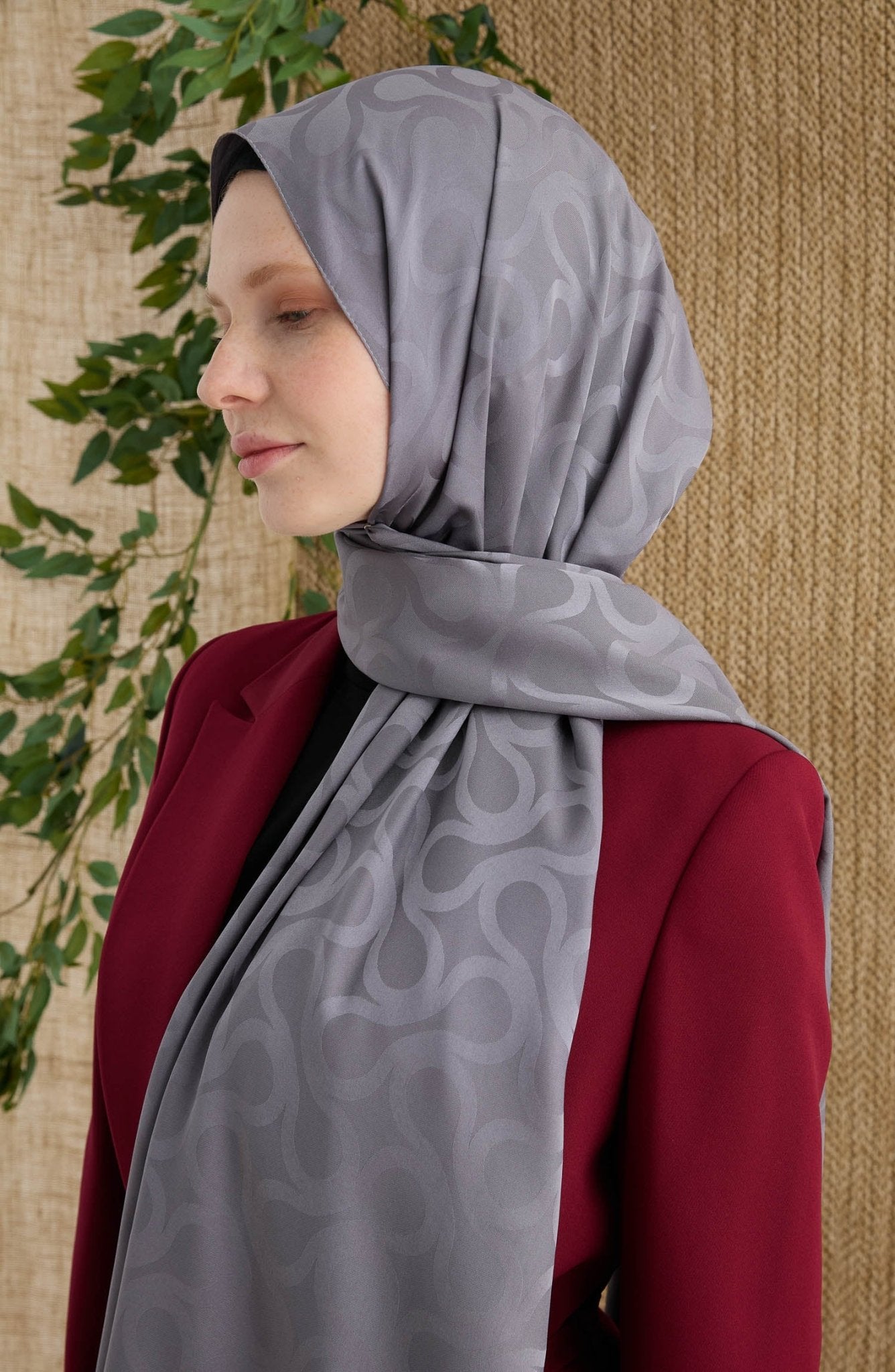 Wave Gri Jakarlı Şal - Fatma Atasoy