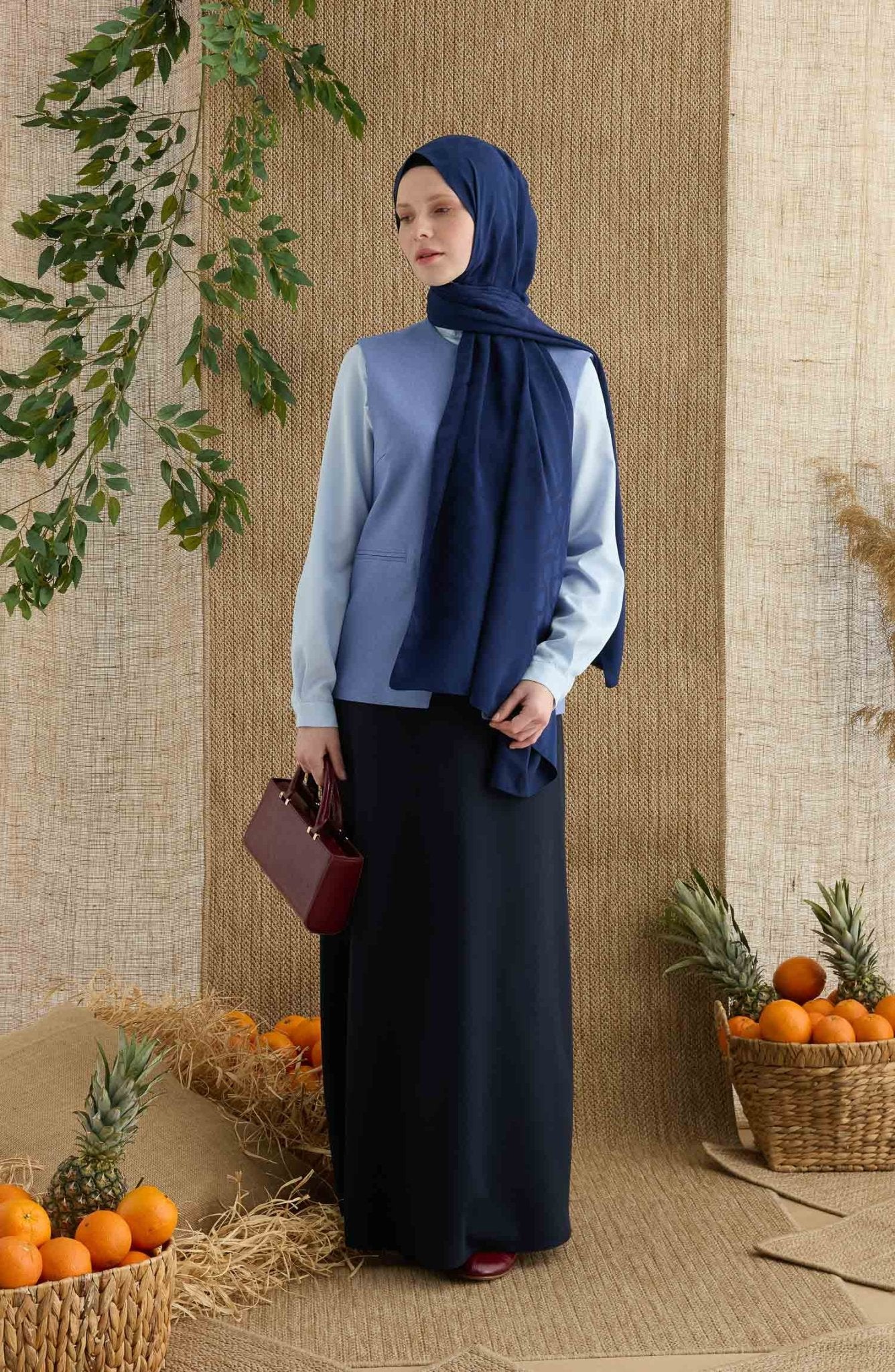 Wave Lacivert Jakarlı Şal - Fatma Atasoy