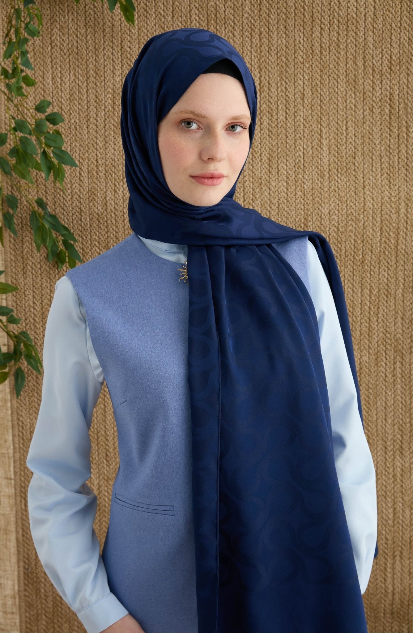 Wave Lacivert Jakarlı Şal - Fatma Atasoy