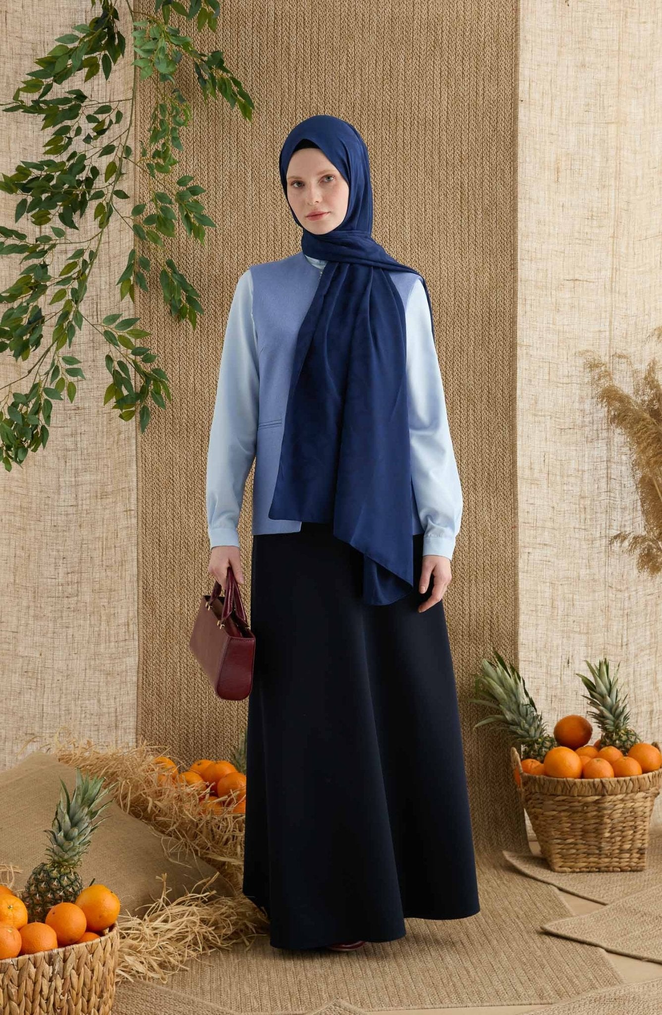 Wave Lacivert Jakarlı Şal - Fatma Atasoy