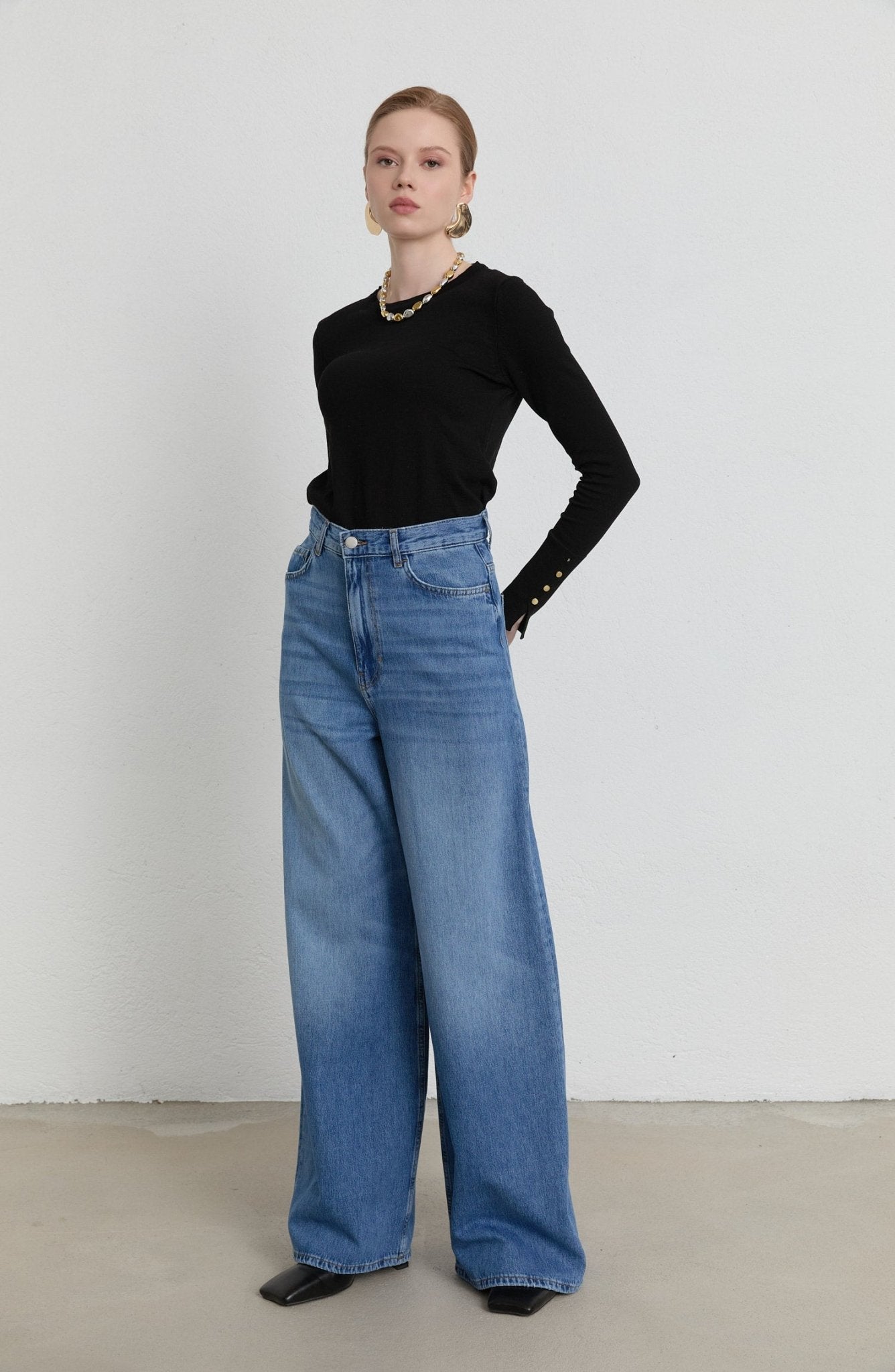 Wide Leg Mavi Denim Pantolon - Fatma Atasoy