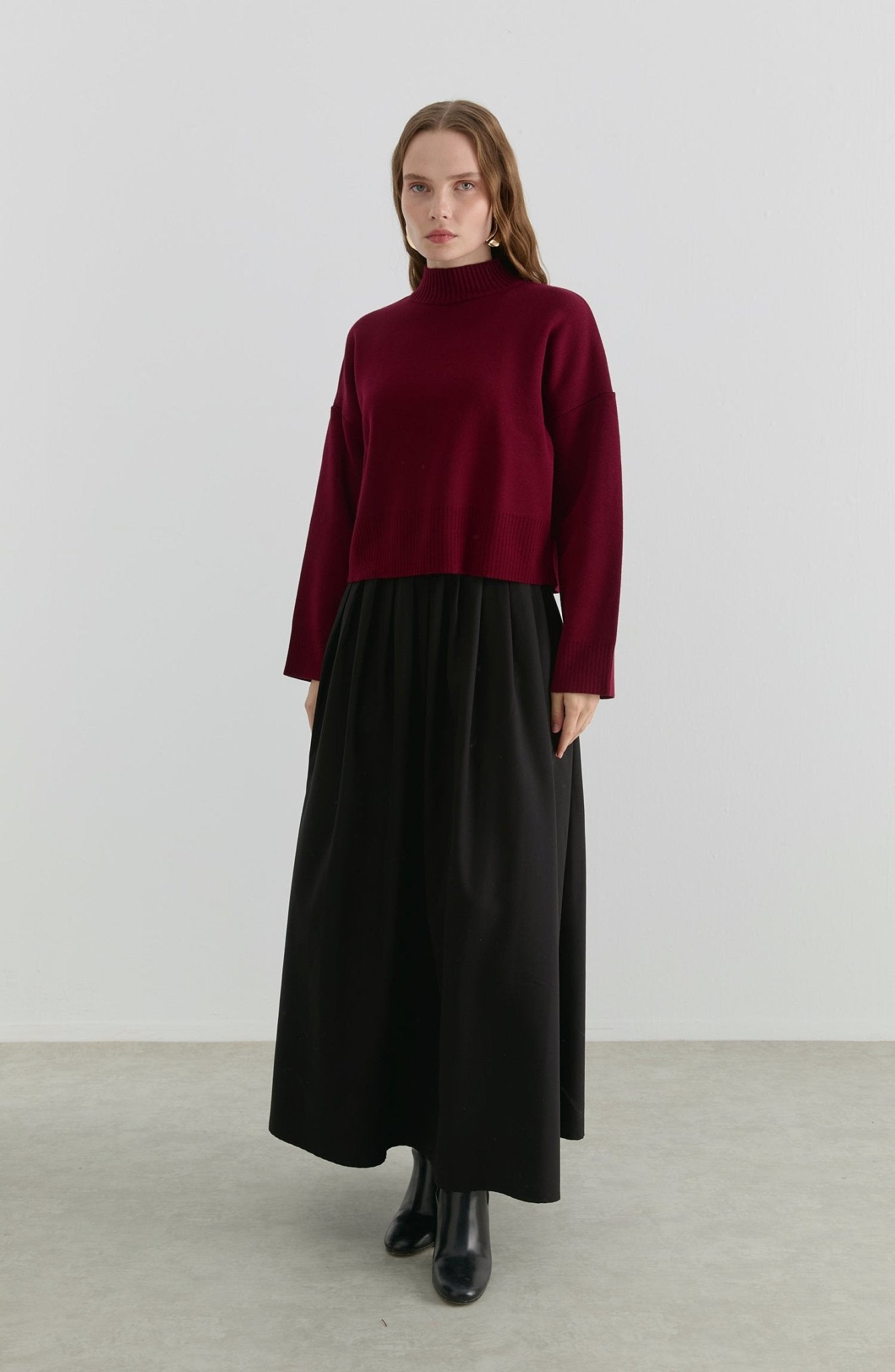 Yarım Balıkçı Bordo Kısa Triko Kazak - Fatma Atasoy