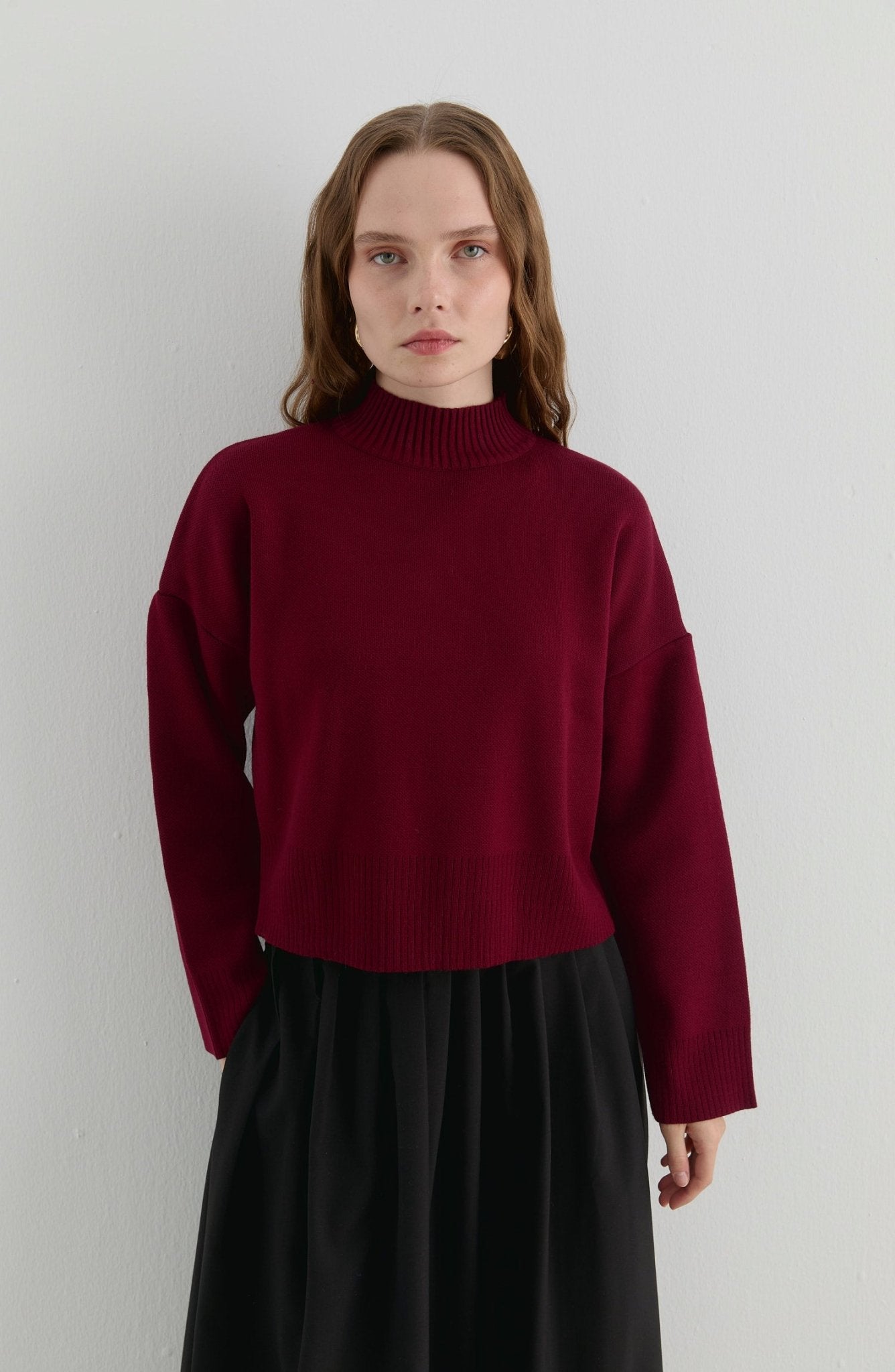 Yarım Balıkçı Bordo Kısa Triko Kazak - Fatma Atasoy