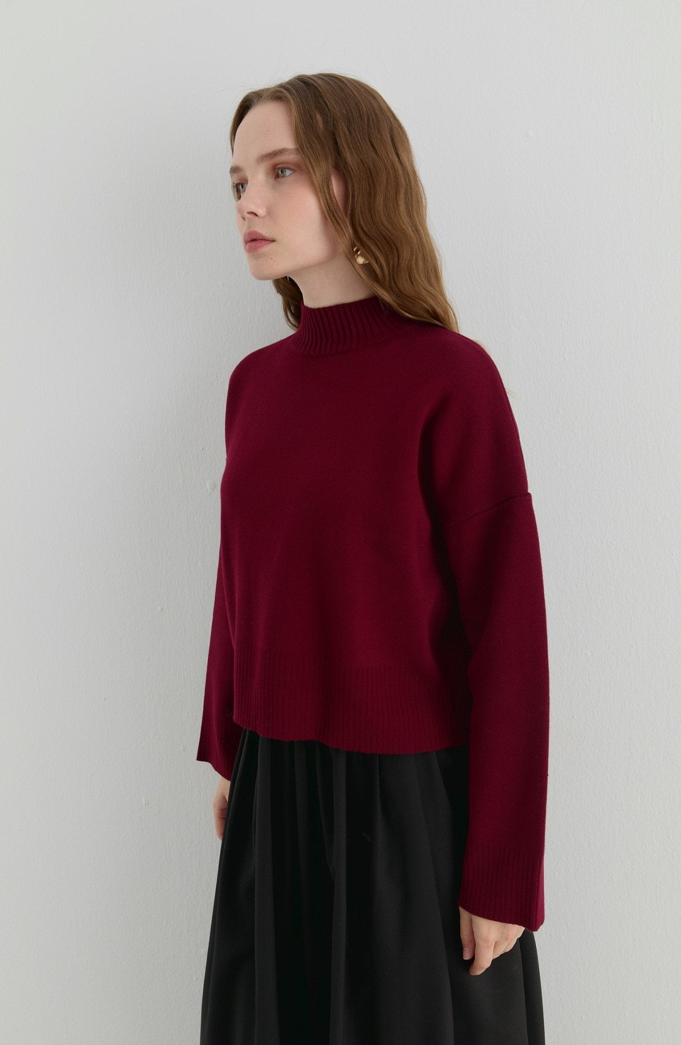 Yarım Balıkçı Bordo Kısa Triko Kazak - Fatma Atasoy