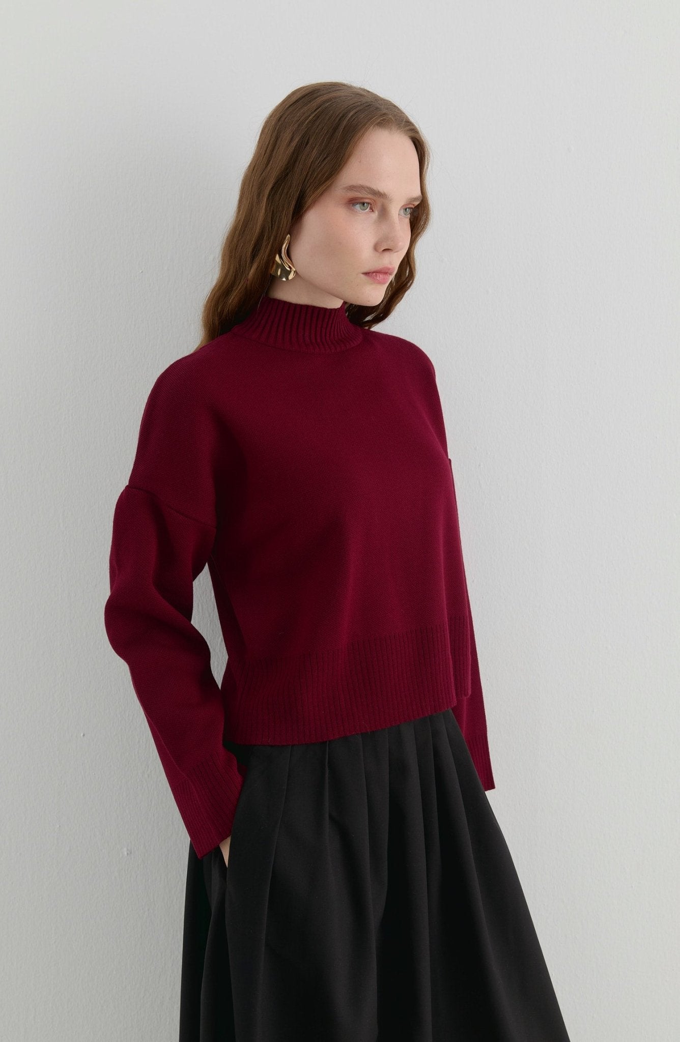 Yarım Balıkçı Bordo Kısa Triko Kazak - Fatma Atasoy