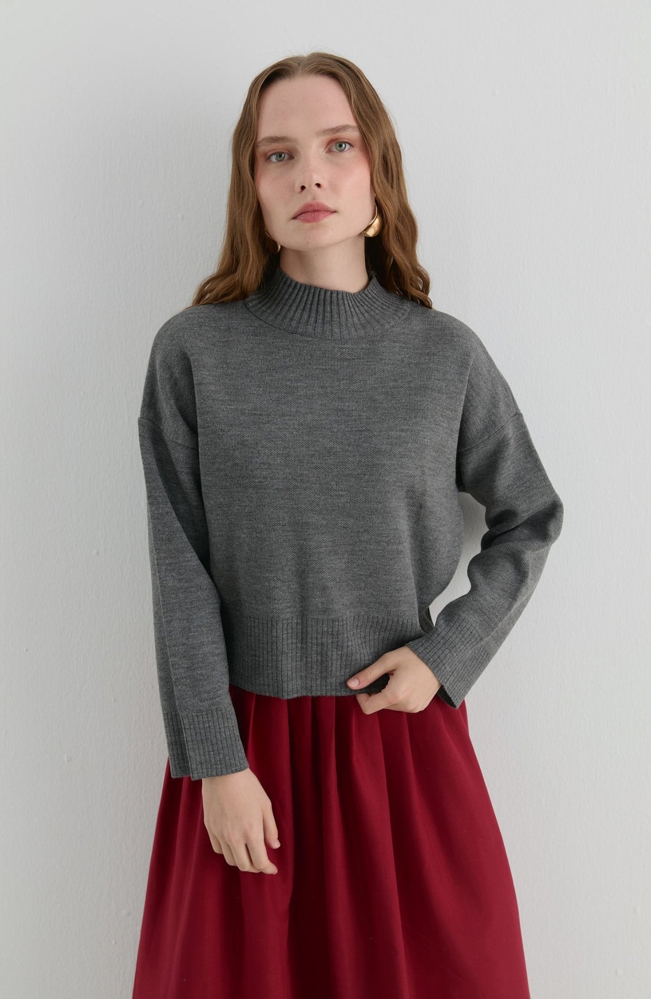 Yarım Balıkçı Gri Kısa Triko Kazak - Fatma Atasoy