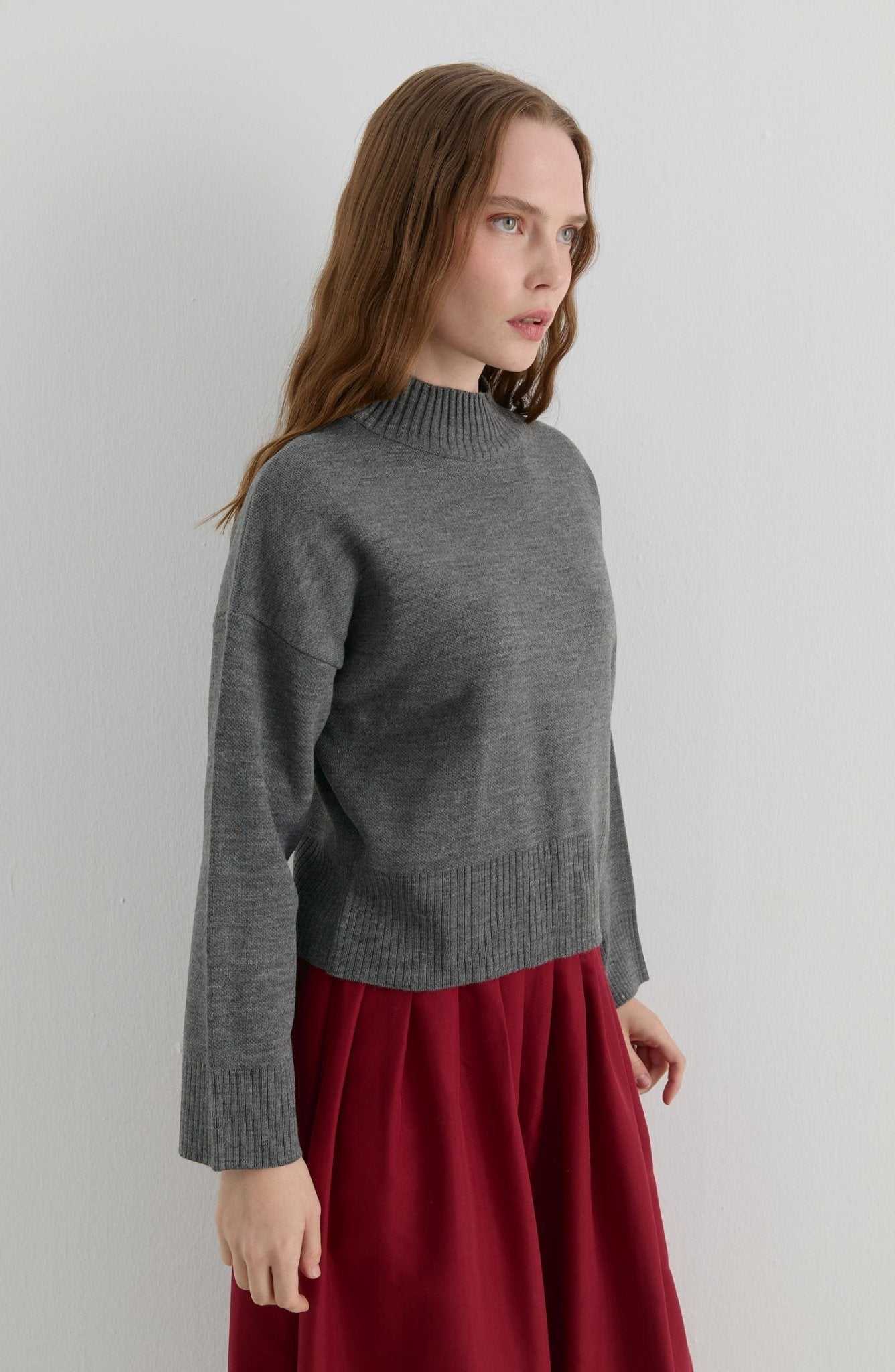 Yarım Balıkçı Gri Kısa Triko Kazak - Fatma Atasoy