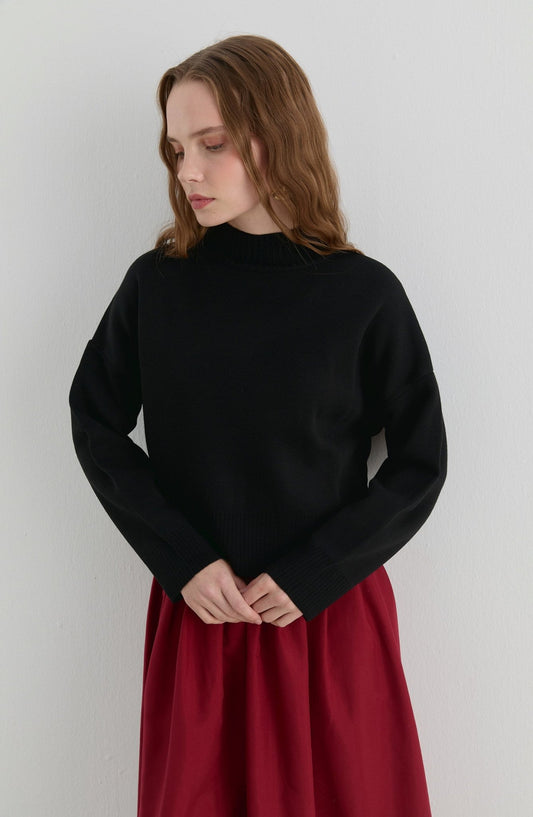 Yarım Balıkçı Siyah Kısa Triko Kazak - Fatma Atasoy