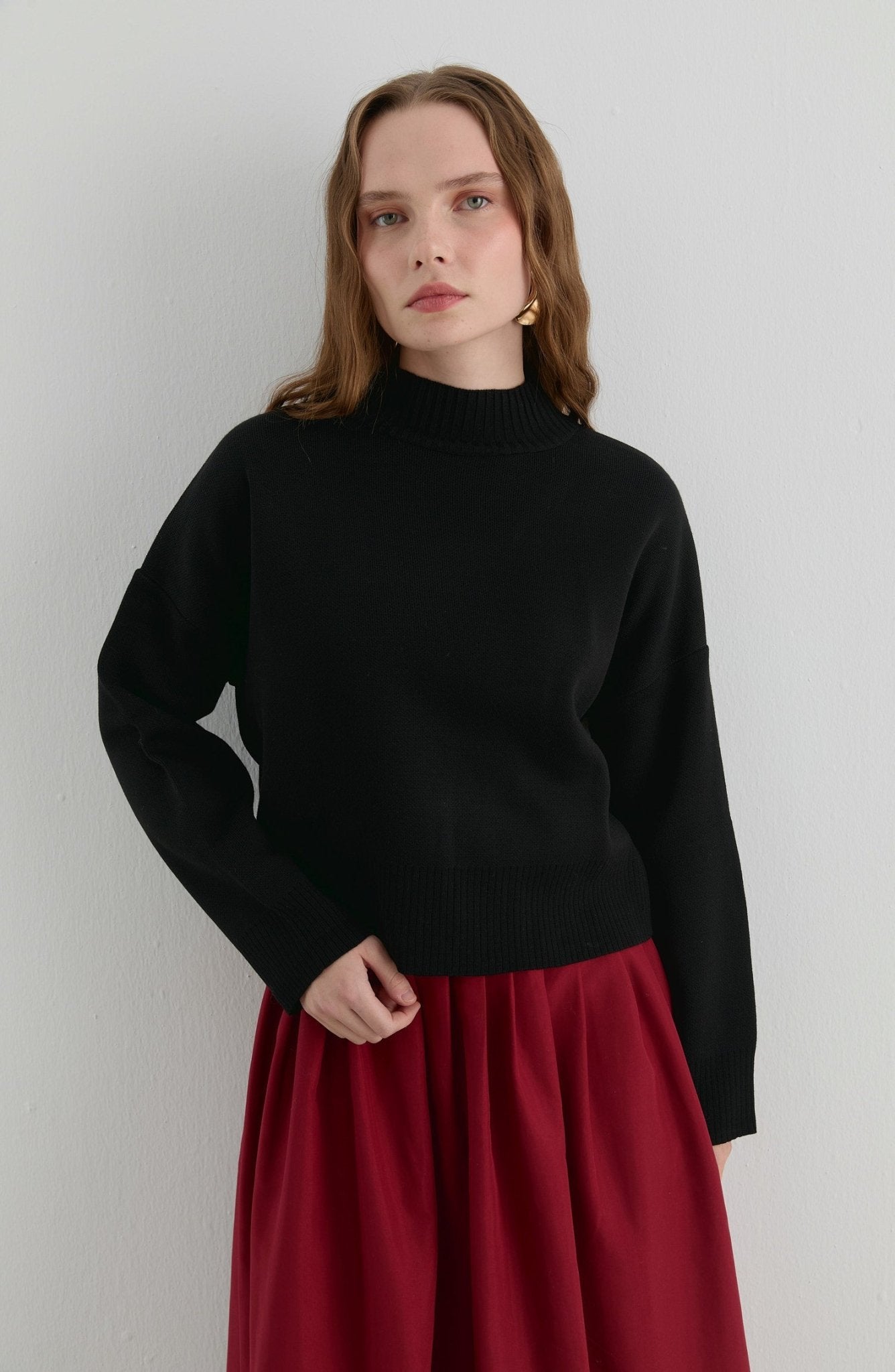 Yarım Balıkçı Siyah Kısa Triko Kazak - Fatma Atasoy