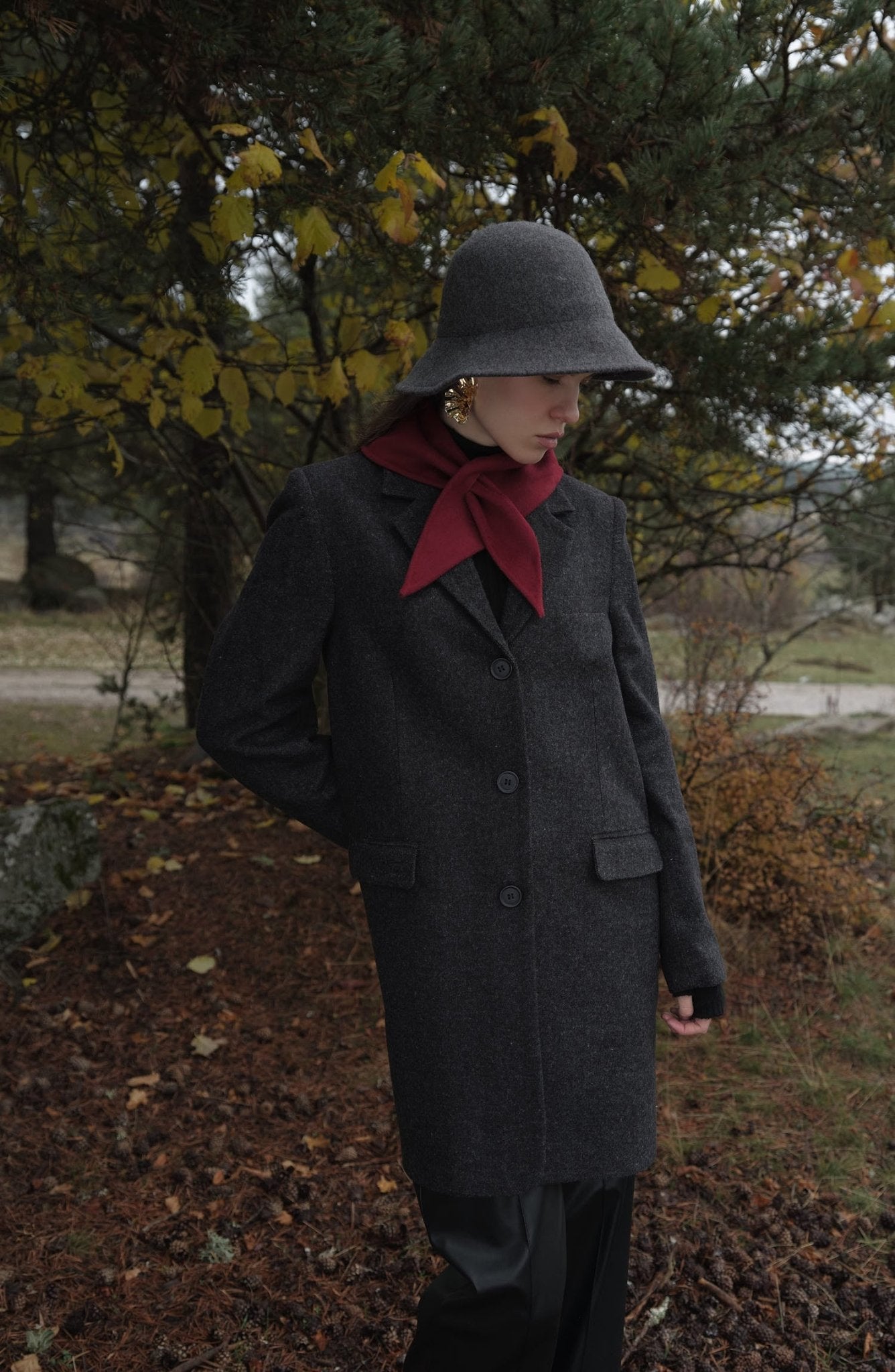 Yırtmaçlı Antrasit Kaşe Ceket Kaban - Fatma Atasoy