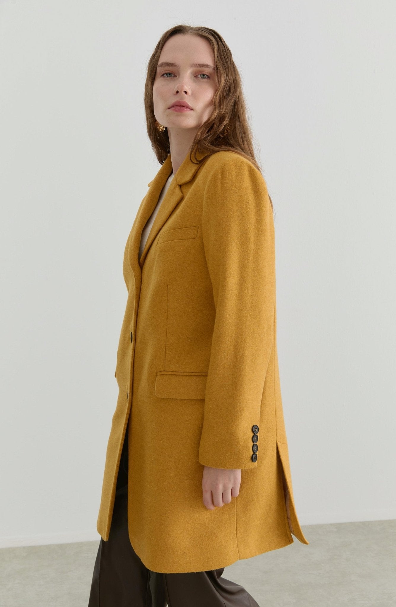 Yırtmaçlı Hardal Kaşe Ceket Kaban - Fatma Atasoy