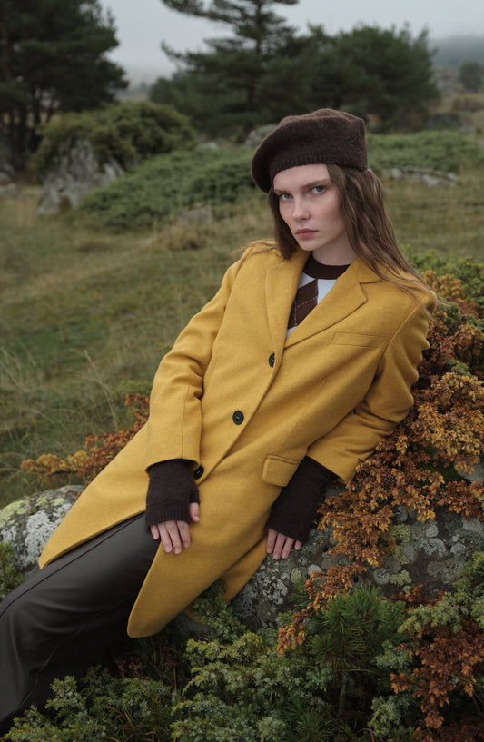 Yırtmaçlı Hardal Kaşe Ceket Kaban - Fatma Atasoy