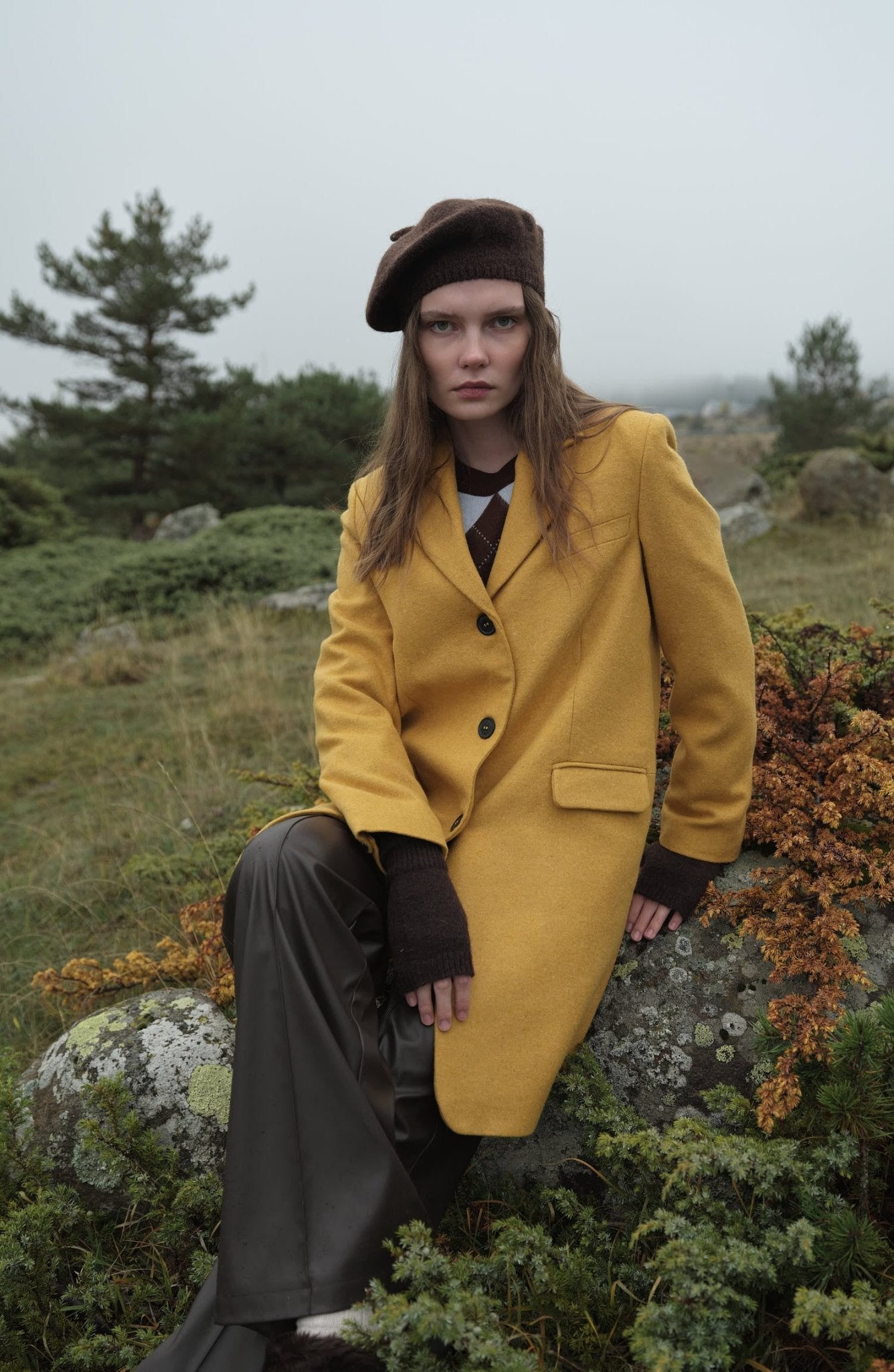 Yırtmaçlı Hardal Kaşe Ceket Kaban - Fatma Atasoy