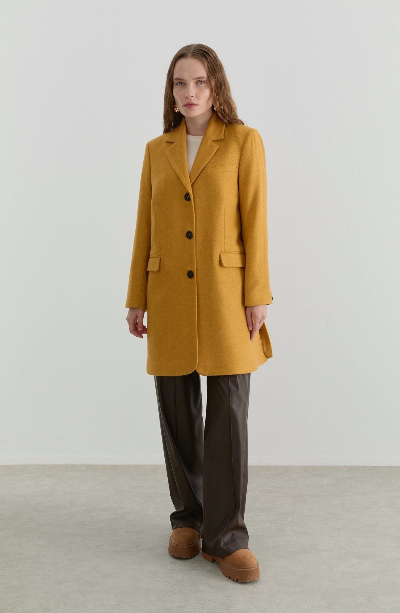 Yırtmaçlı Hardal Kaşe Ceket Kaban - Fatma Atasoy