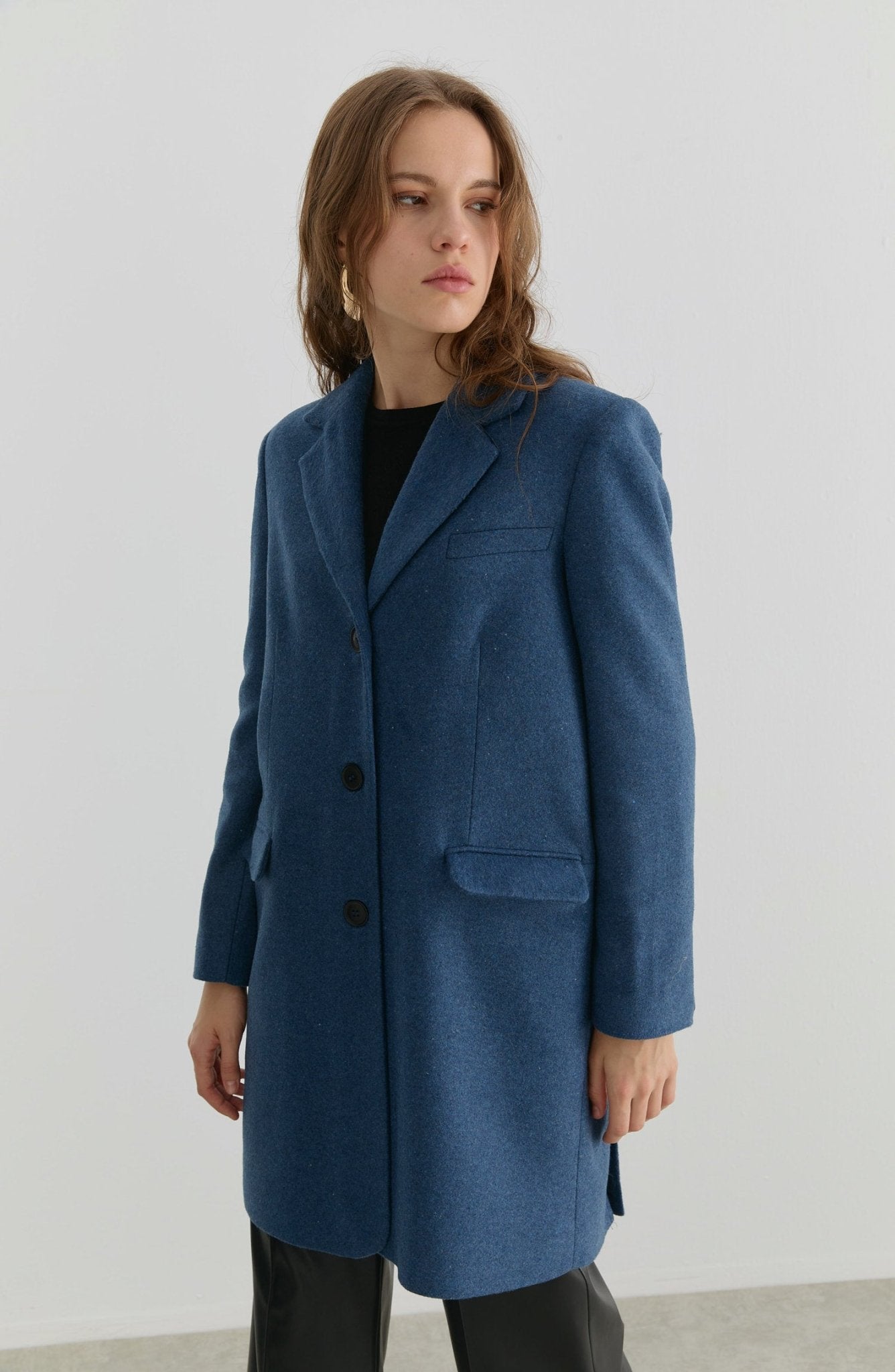 Yırtmaçlı İndigo Kaşe Ceket Kaban - Fatma Atasoy