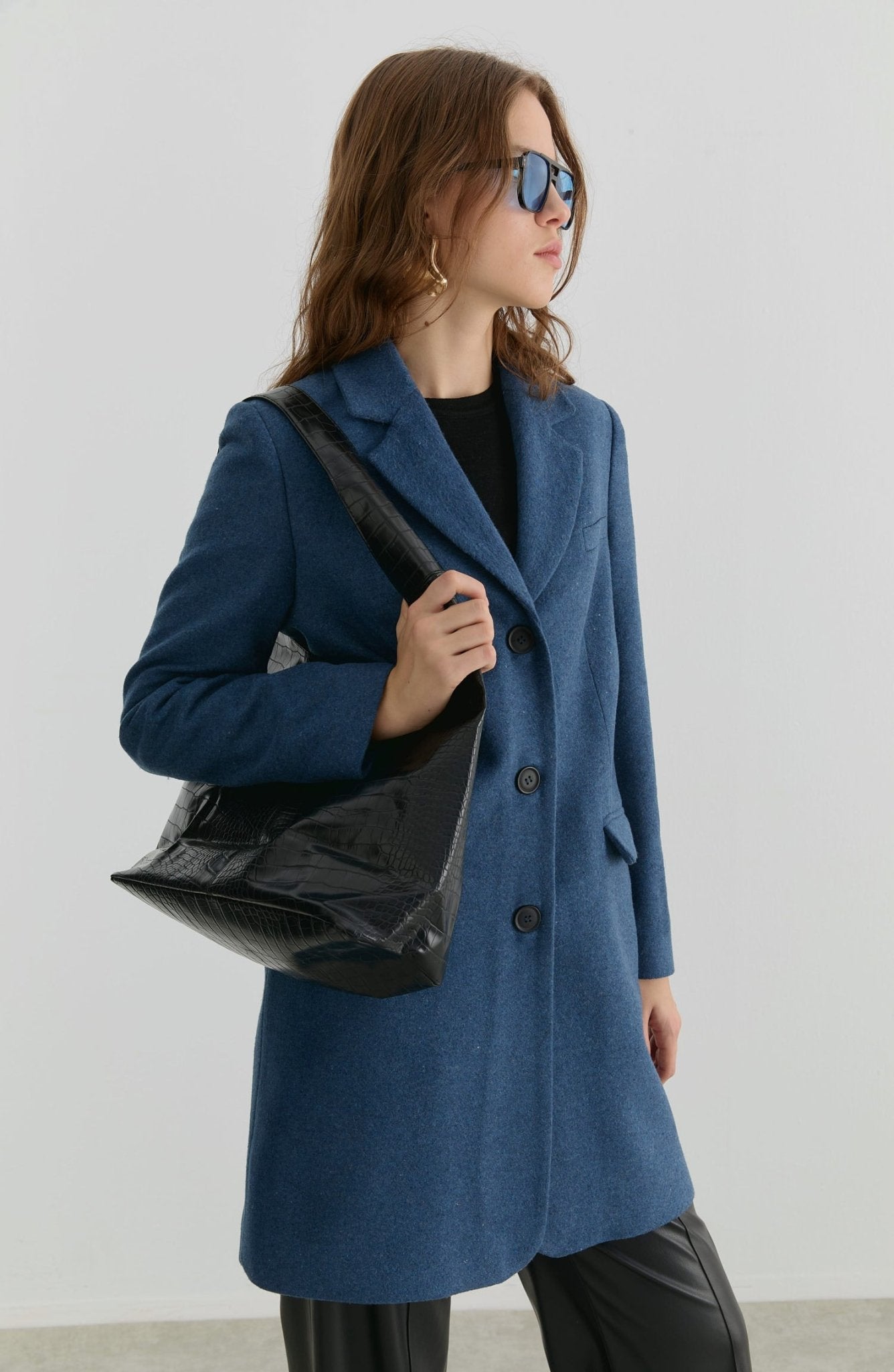 Yırtmaçlı İndigo Kaşe Ceket Kaban - Fatma Atasoy