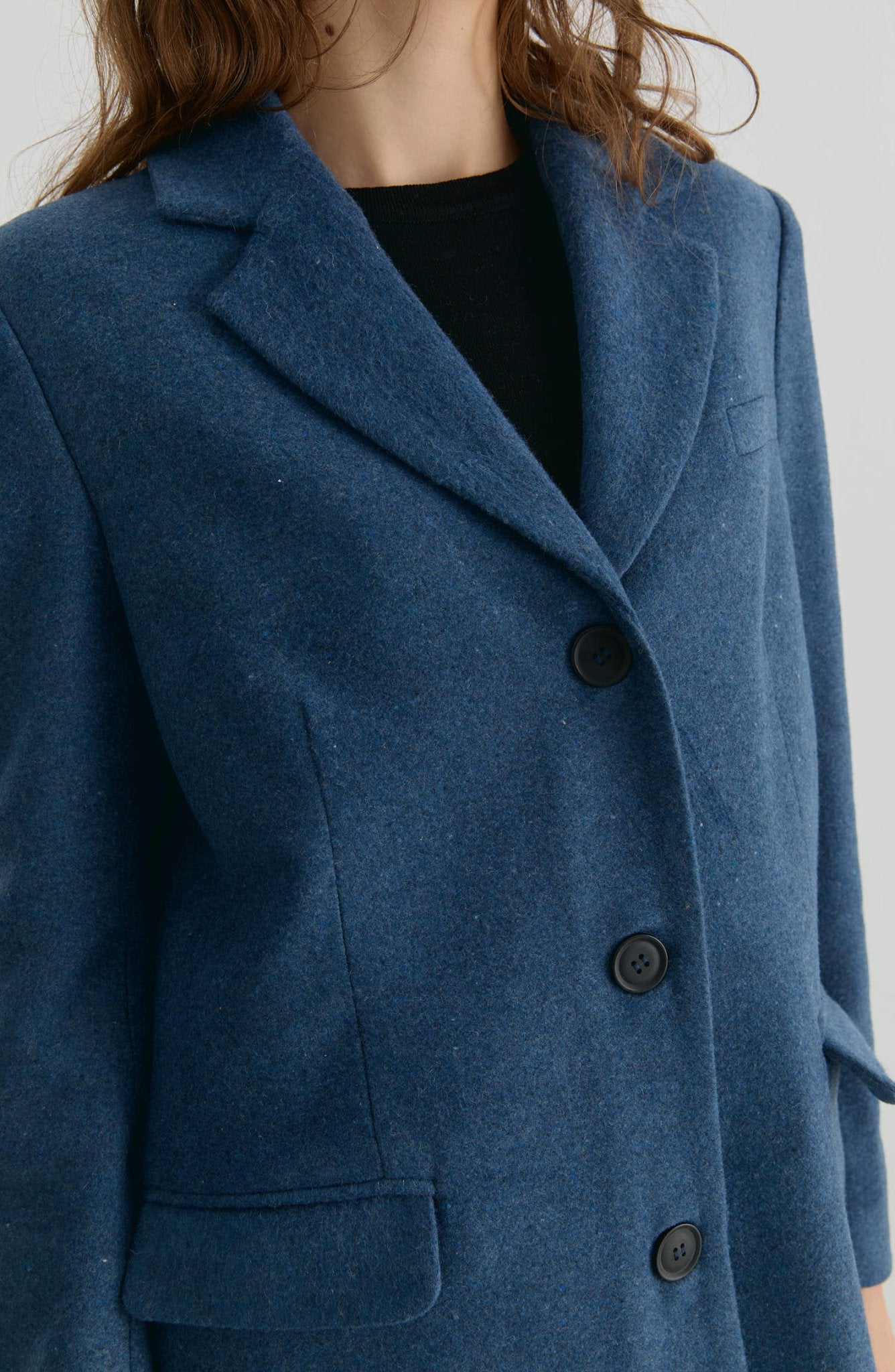 Yırtmaçlı İndigo Kaşe Ceket Kaban - Fatma Atasoy