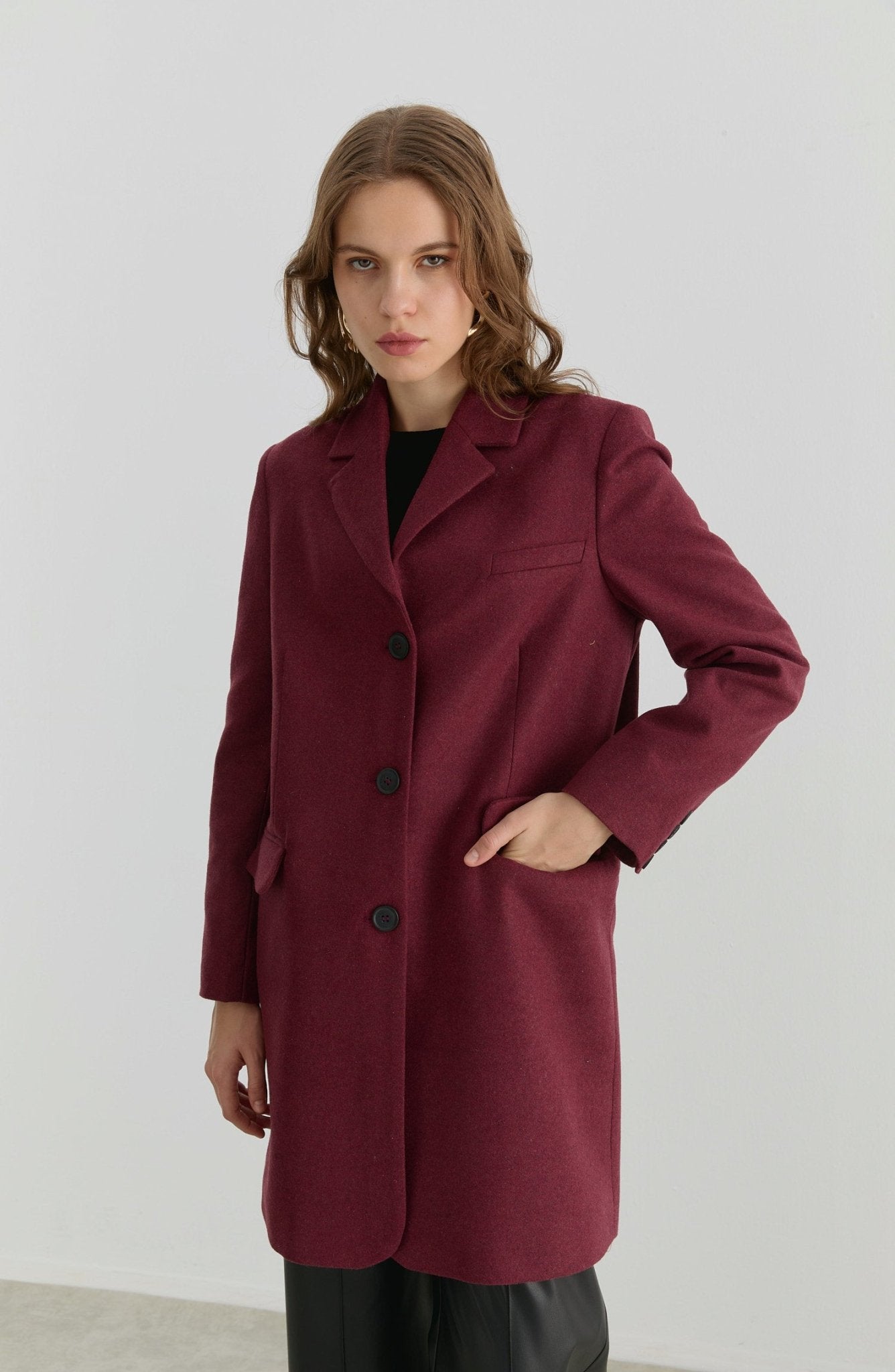 Yırtmaçlı Vişne Kaşe Ceket Kaban - Fatma Atasoy