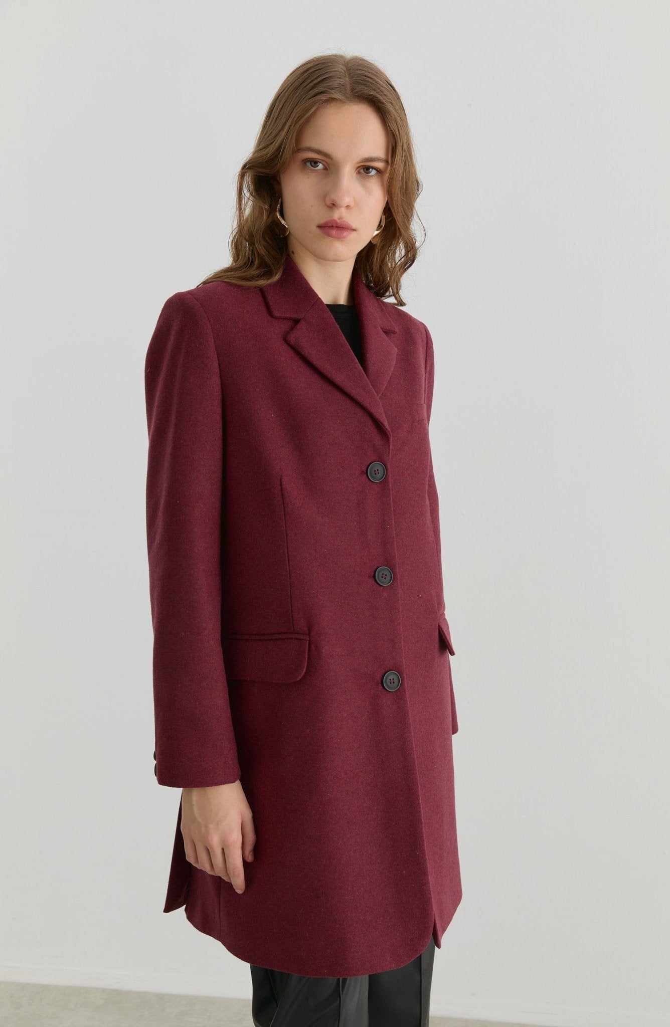 Yırtmaçlı Vişne Kaşe Ceket Kaban - Fatma Atasoy