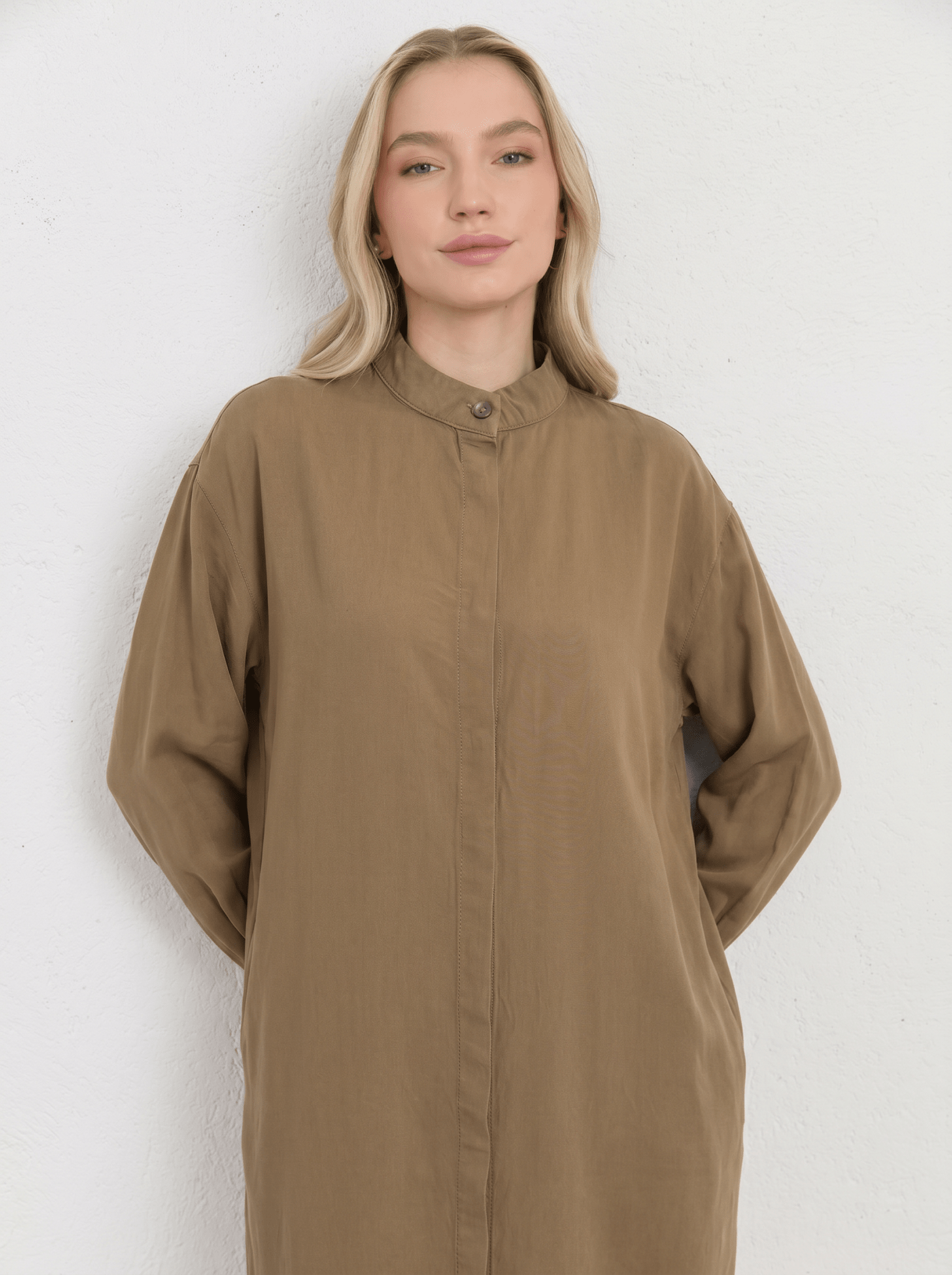 Yırtmaçlı Vizon Soft Touch Viskon Maksi Tunik İkili Takım - Fatma Atasoy