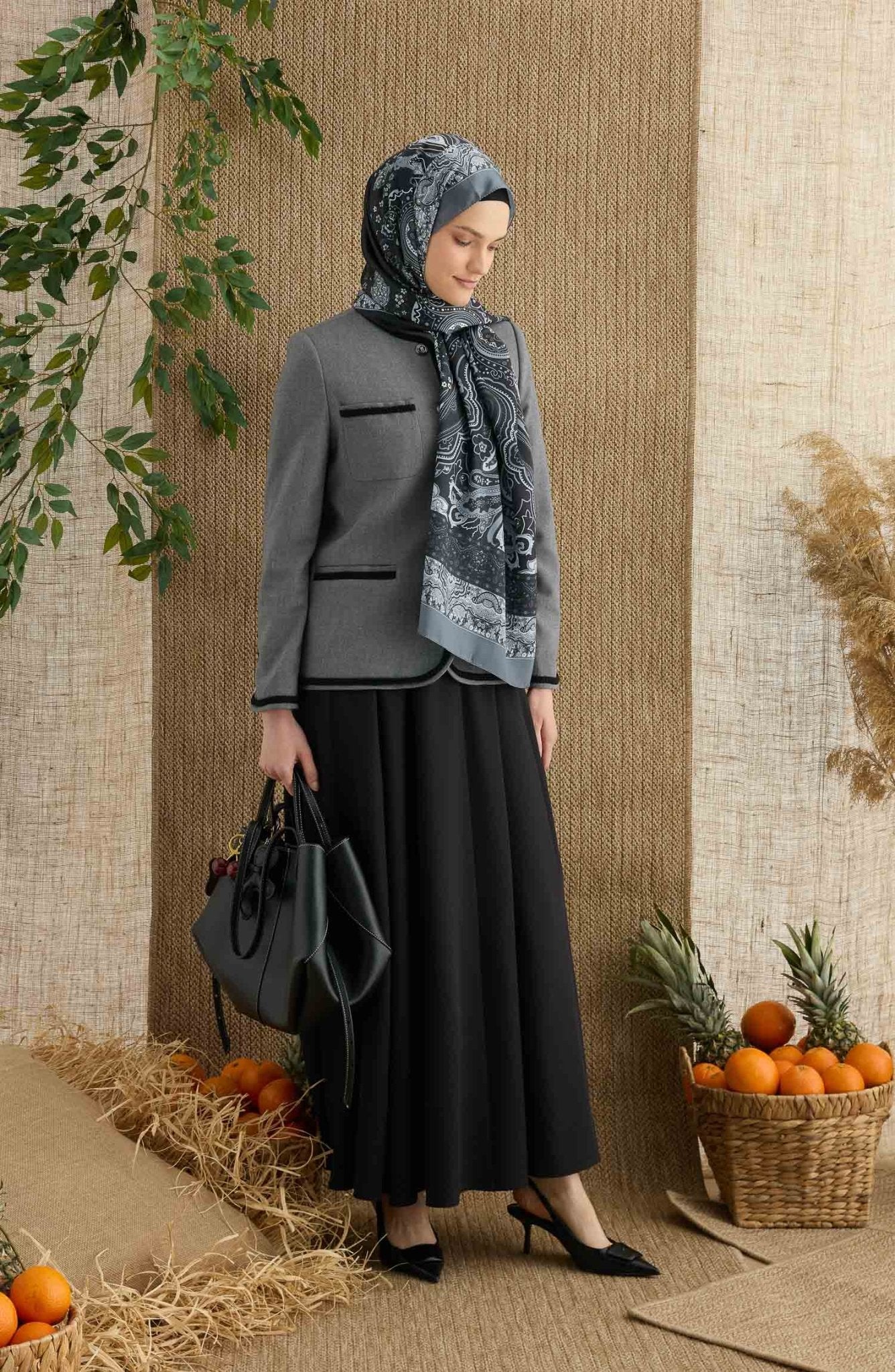 Zenia Antrasit Vual İpek Şal - Fatma Atasoy