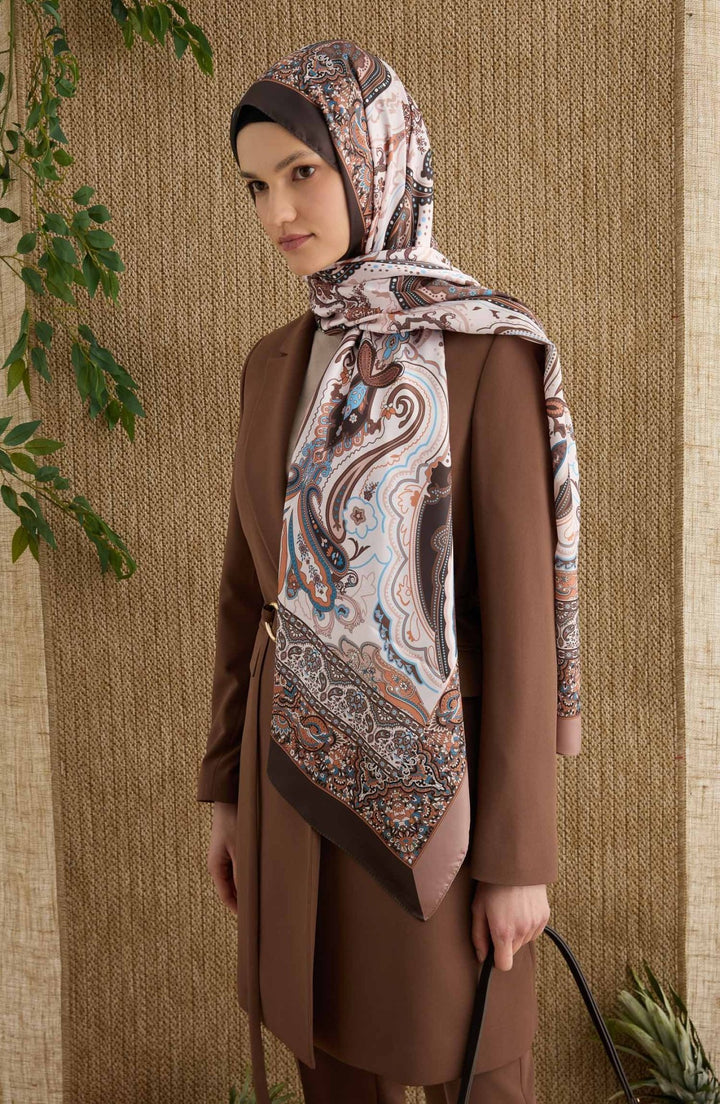 Zenia Kahverengi Vual İpel Şal - Fatma Atasoy