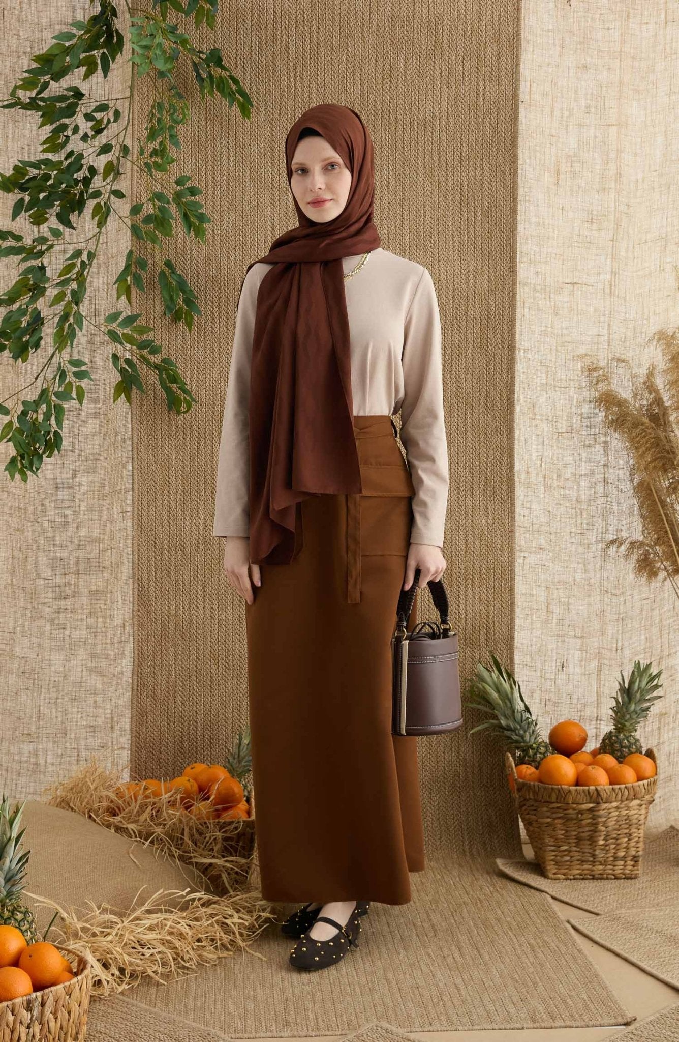 Zigzag Acı Kahve Jakarlı Şal - Fatma Atasoy