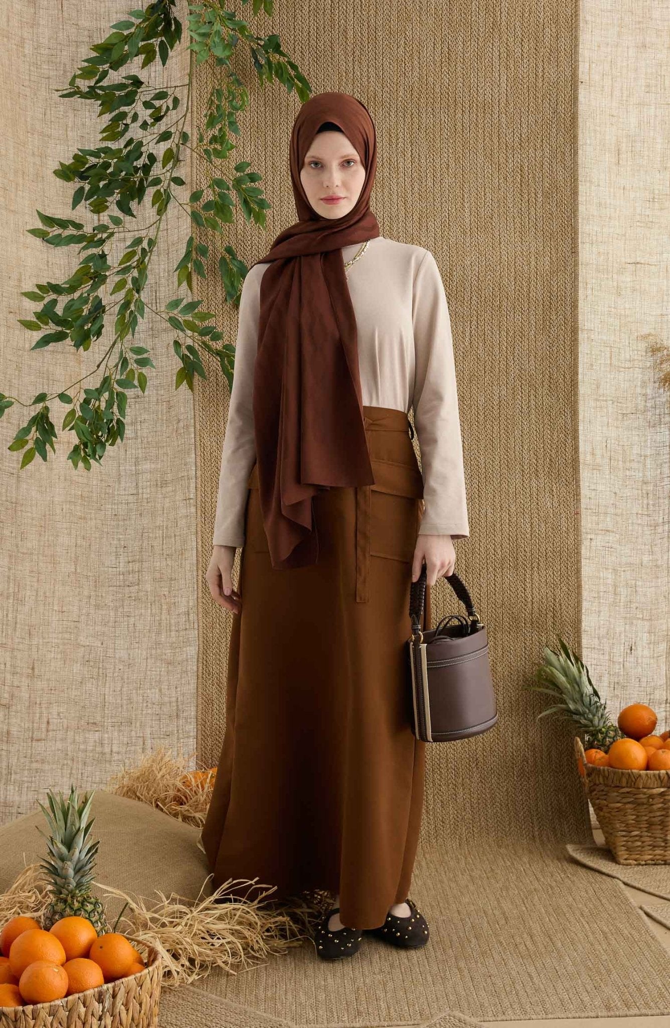 Zigzag Acı Kahve Jakarlı Şal - Fatma Atasoy