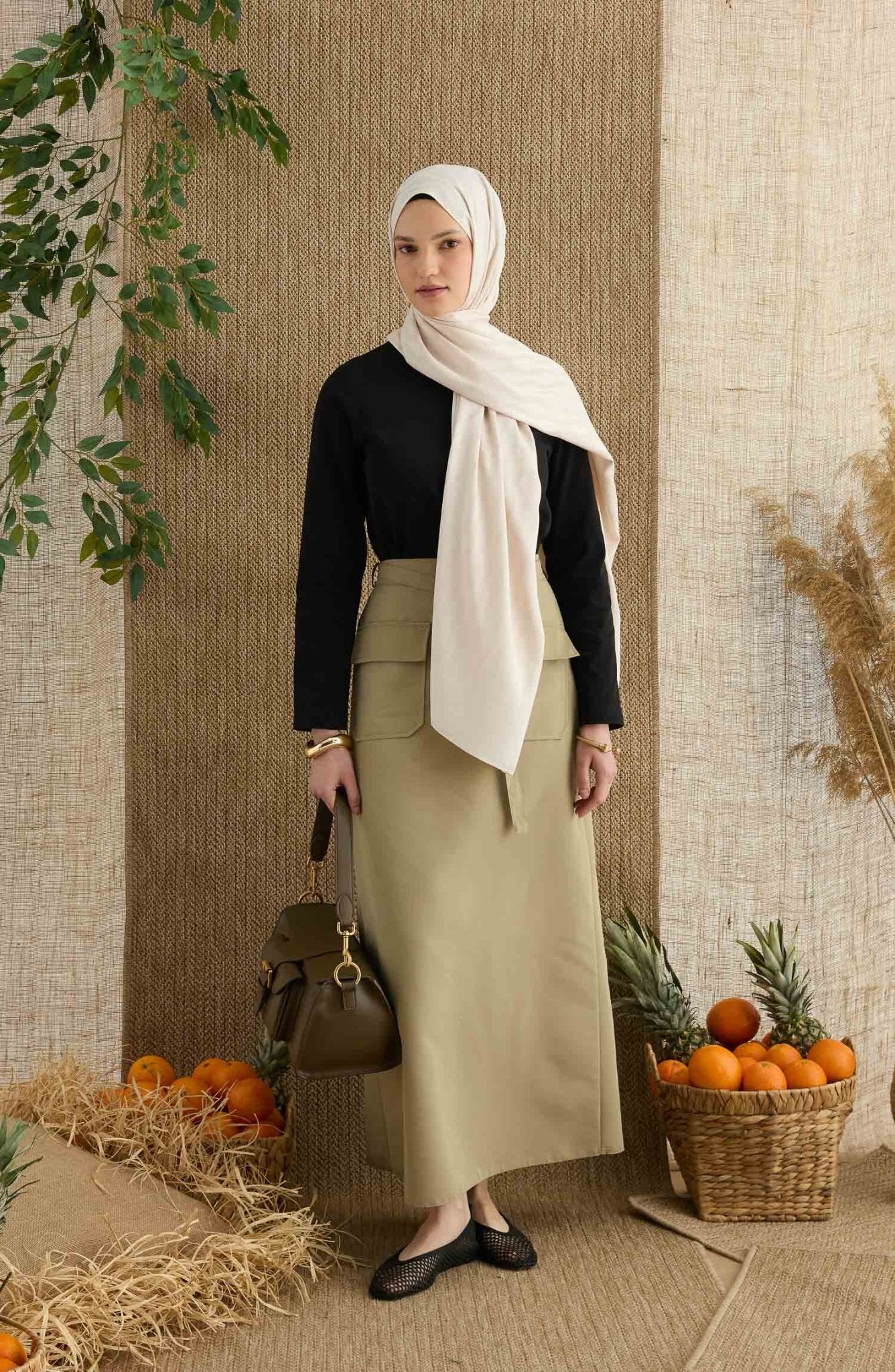 Zigzag Ekru Jakarlı Şal - Fatma Atasoy