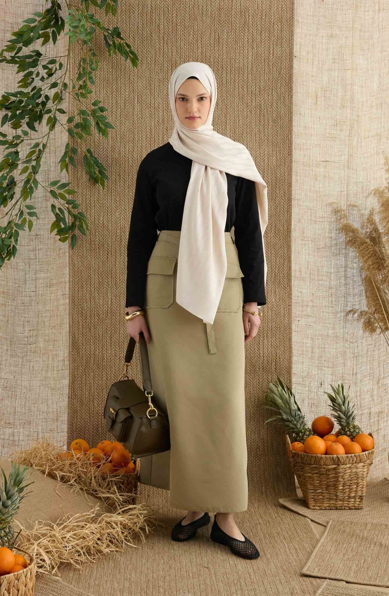 Zigzag Ekru Jakarlı Şal - Fatma Atasoy