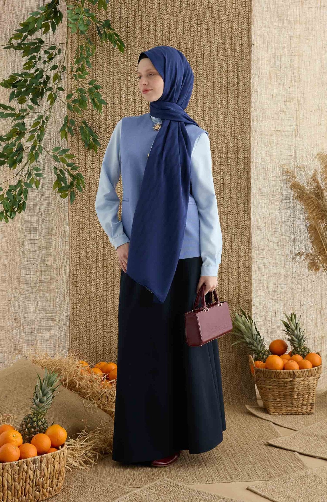 Zigzag Lacivert Jakarlı Şal - Fatma Atasoy