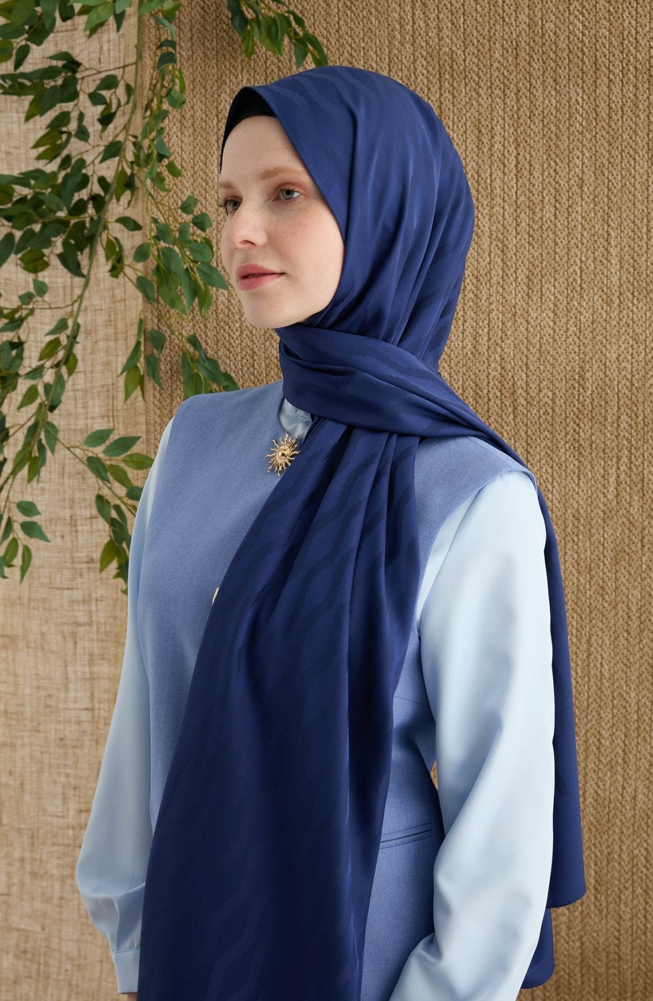 Zigzag Lacivert Jakarlı Şal - Fatma Atasoy