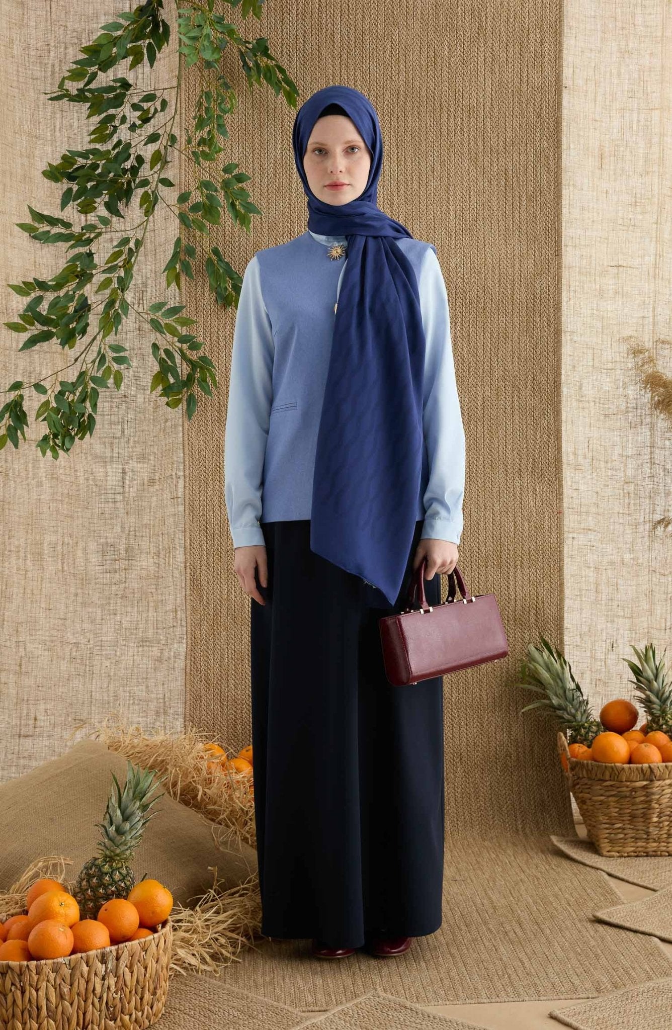 Zigzag Lacivert Jakarlı Şal - Fatma Atasoy